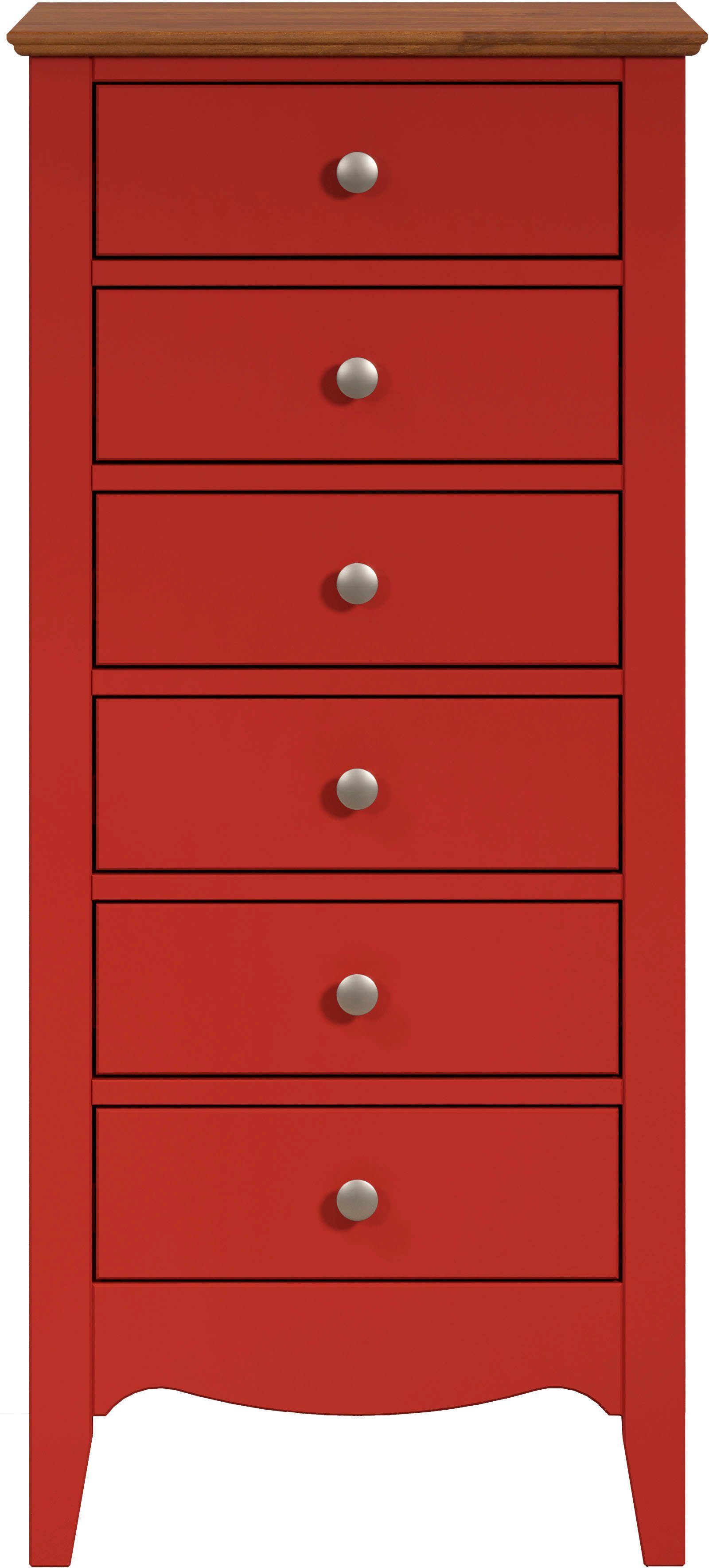teilmassiv, lackiert Schubkästen, Kommode rot Rot | B/H/T: 6 cm Kiefer 50/110/42 Metallgriffe, INTER-FURN Lissabon,