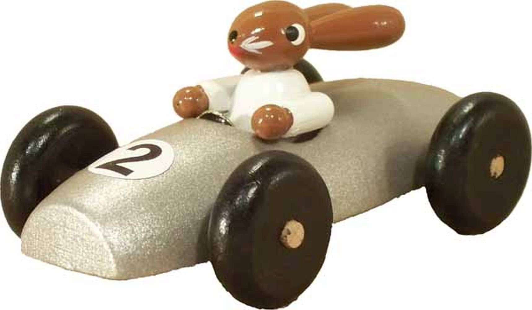 Holz- und Drechslerwaren Legler Osterhase Osterdekoration Hasenrennauto Silber BxH 8x3xcm NEU