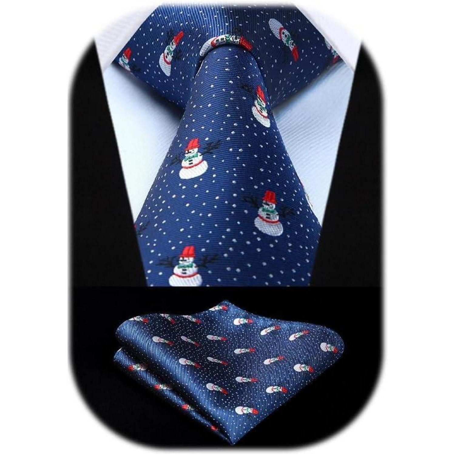 LuxusKollektion Krawatte Krawatte Einstecktuch Set Herren Weihnachts Muster Blau Weiss (1-St)