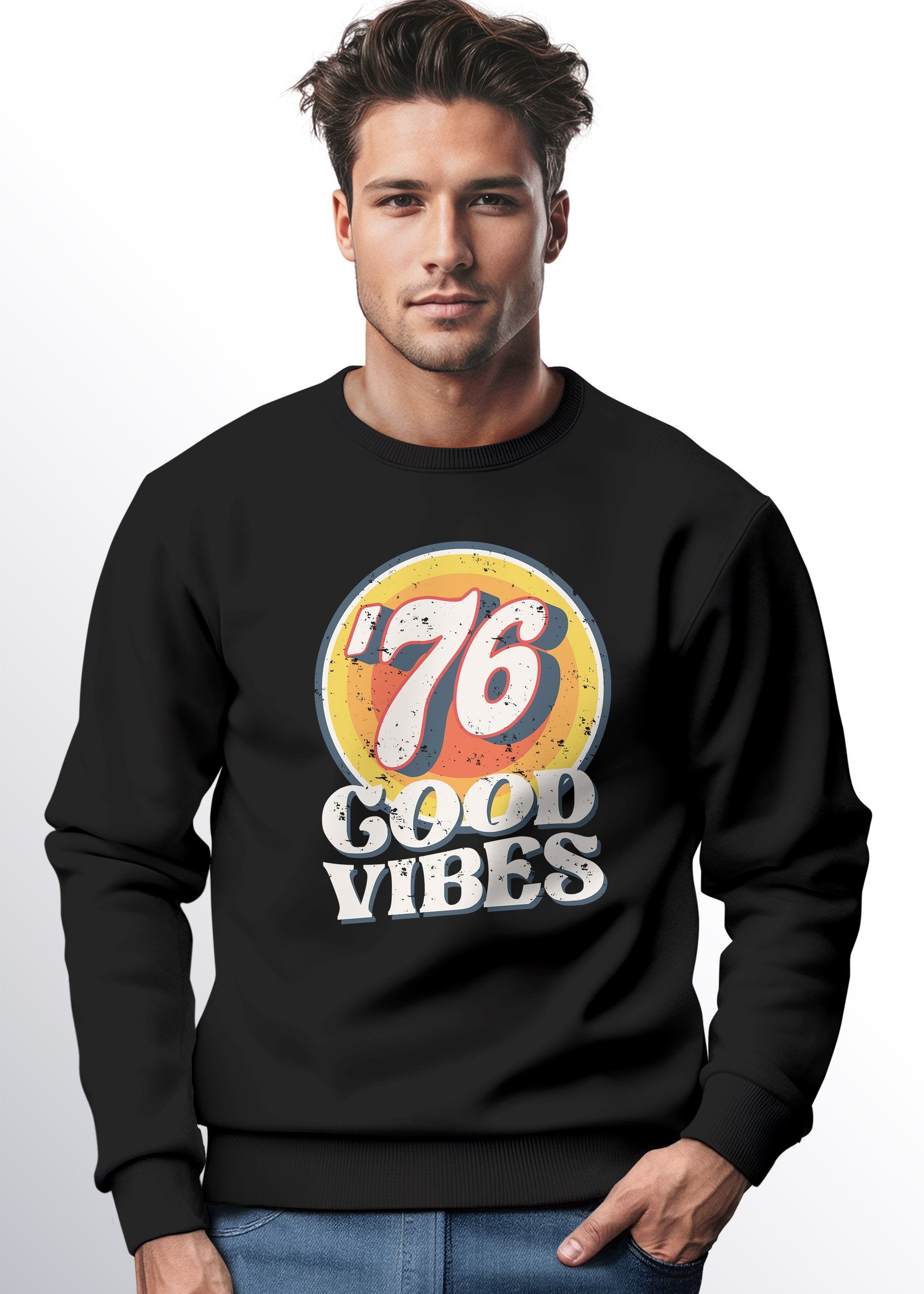 Neverless Sweatshirt Sweatshirt Herren Aufdruck Print Good Vibes Retro Vintage Grafik Rundh