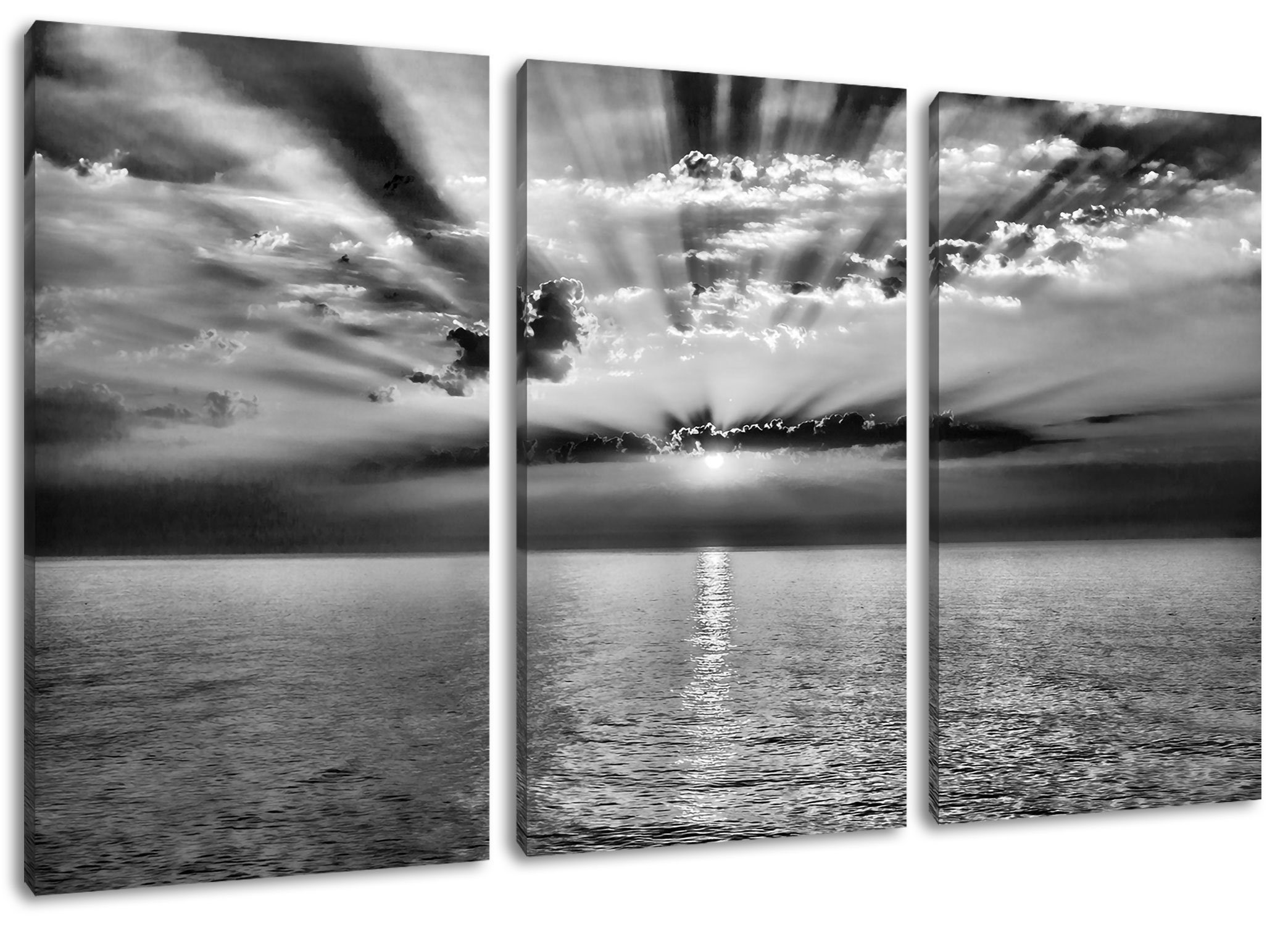 Pixxprint Leinwandbild Meer im fertig Leinwandbild inkl. Meer (1 Zackenaufhänger bespannt, Sonnenaufgang, St), 3Teiler (120x80cm) Sonnenaufgang im