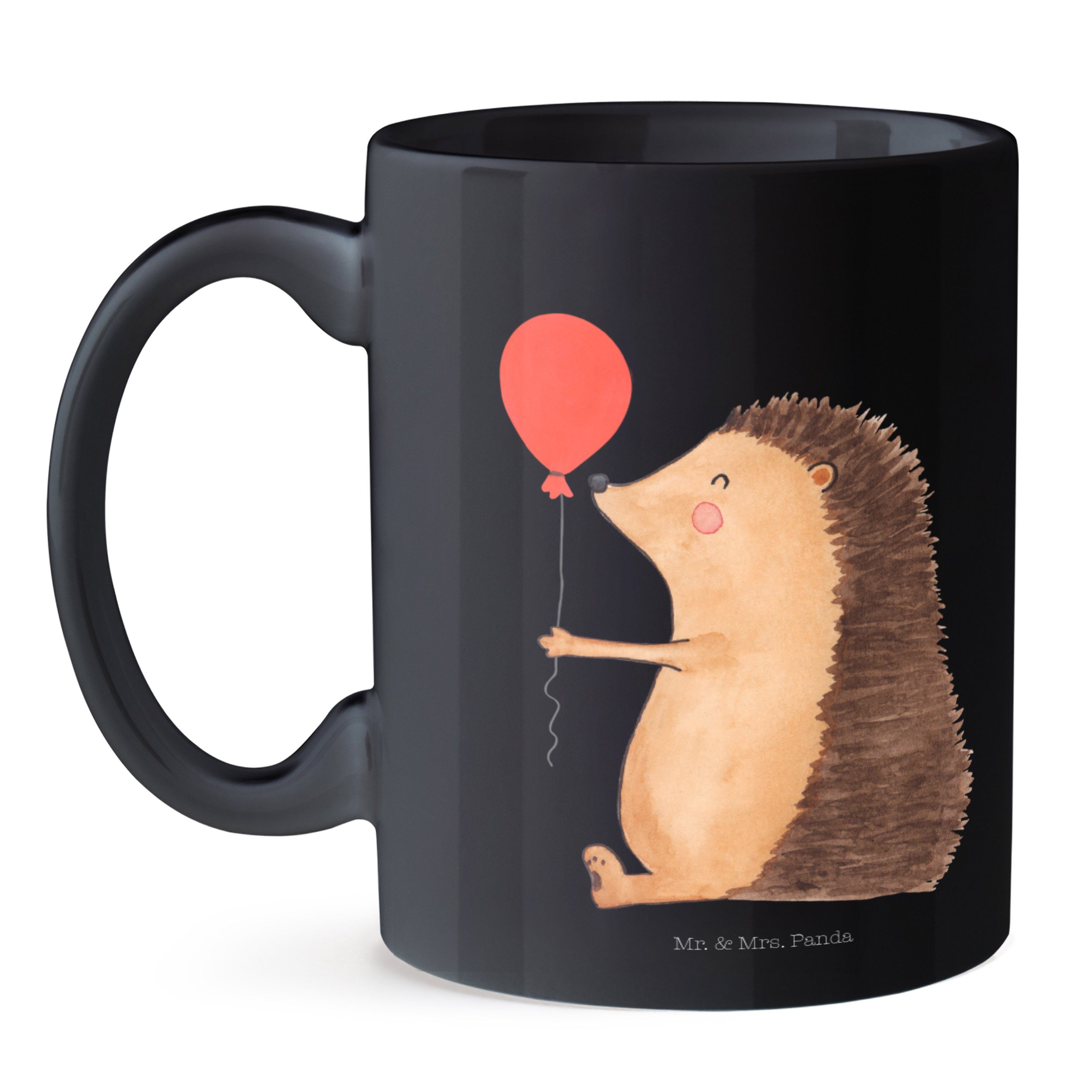 Schwarz Tasse Igel Mr. Luftballon - & - Mrs. Geschenk, Panda Birthday, Happy Keramiktass, Schwarz mit Keramik