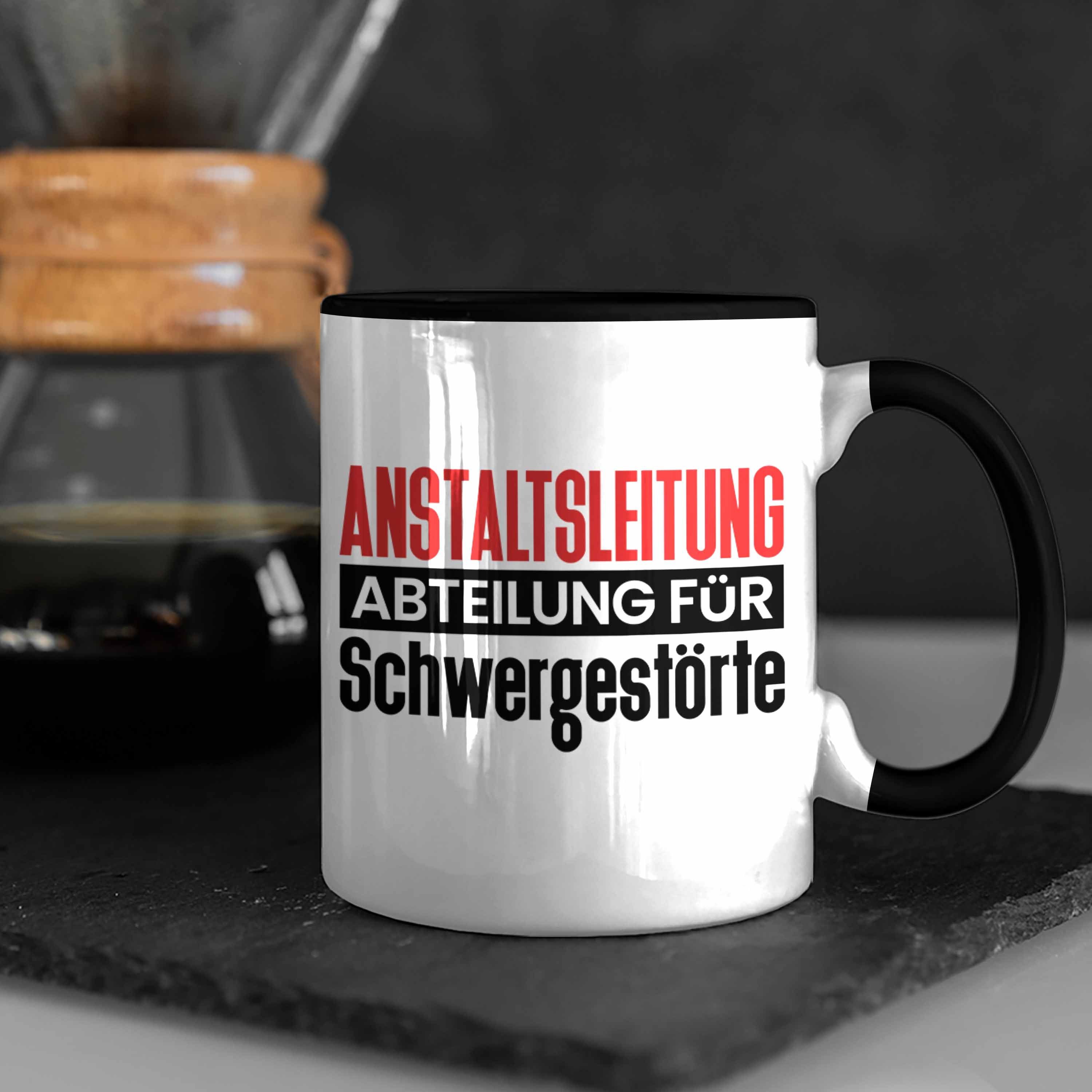 Trendation Tasse Hum Geschenk Abteilung Tasse Chefin Anstaltsleitung Schwarz für Schwergestörte