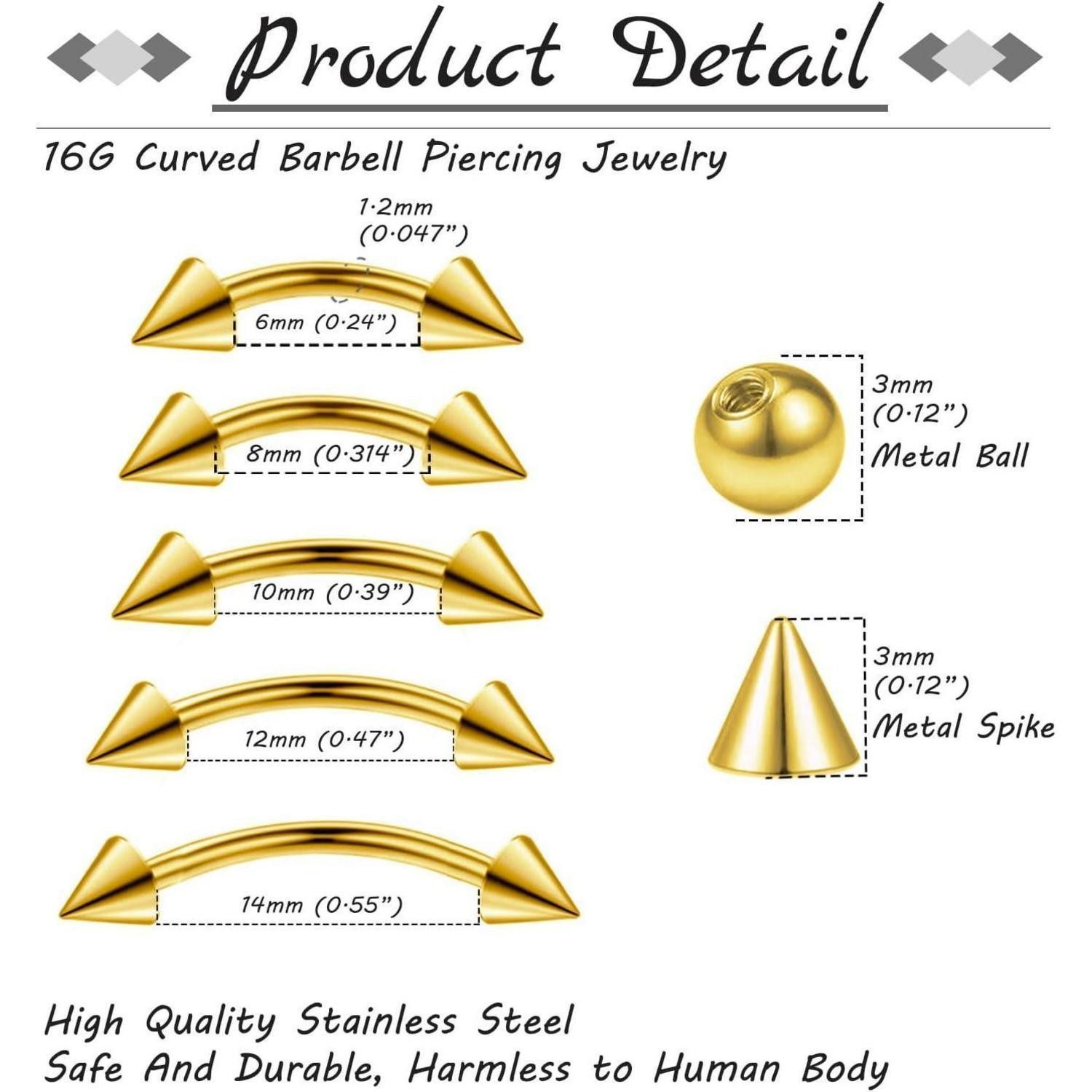 Gojewen Augenbrauenpiercing 10stk Curved Barbell Piercing Edelstahl Augenbrauen Lippen Helix Rook