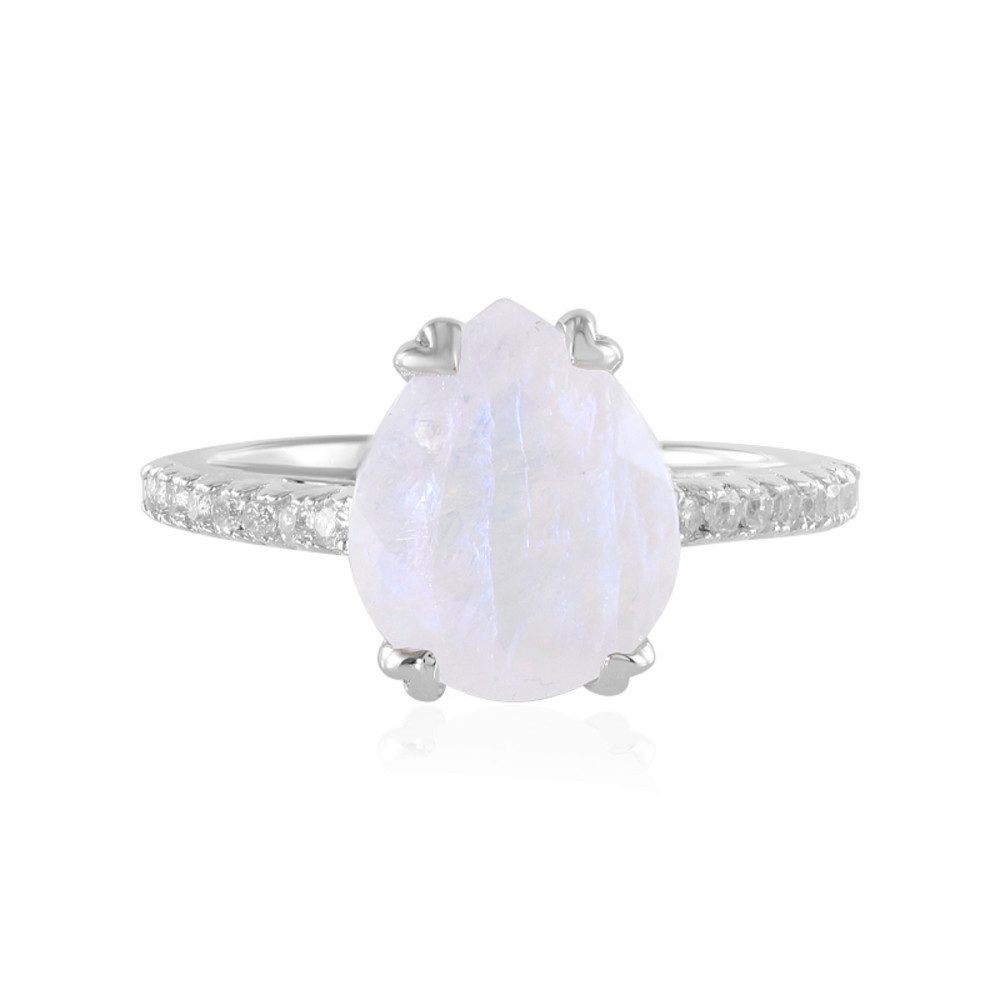 Cavill Silberring Silberring 2,52 ct Regenbogen-Mondstein, Zirkon 0,34 ct, platiniert (1-tlg)