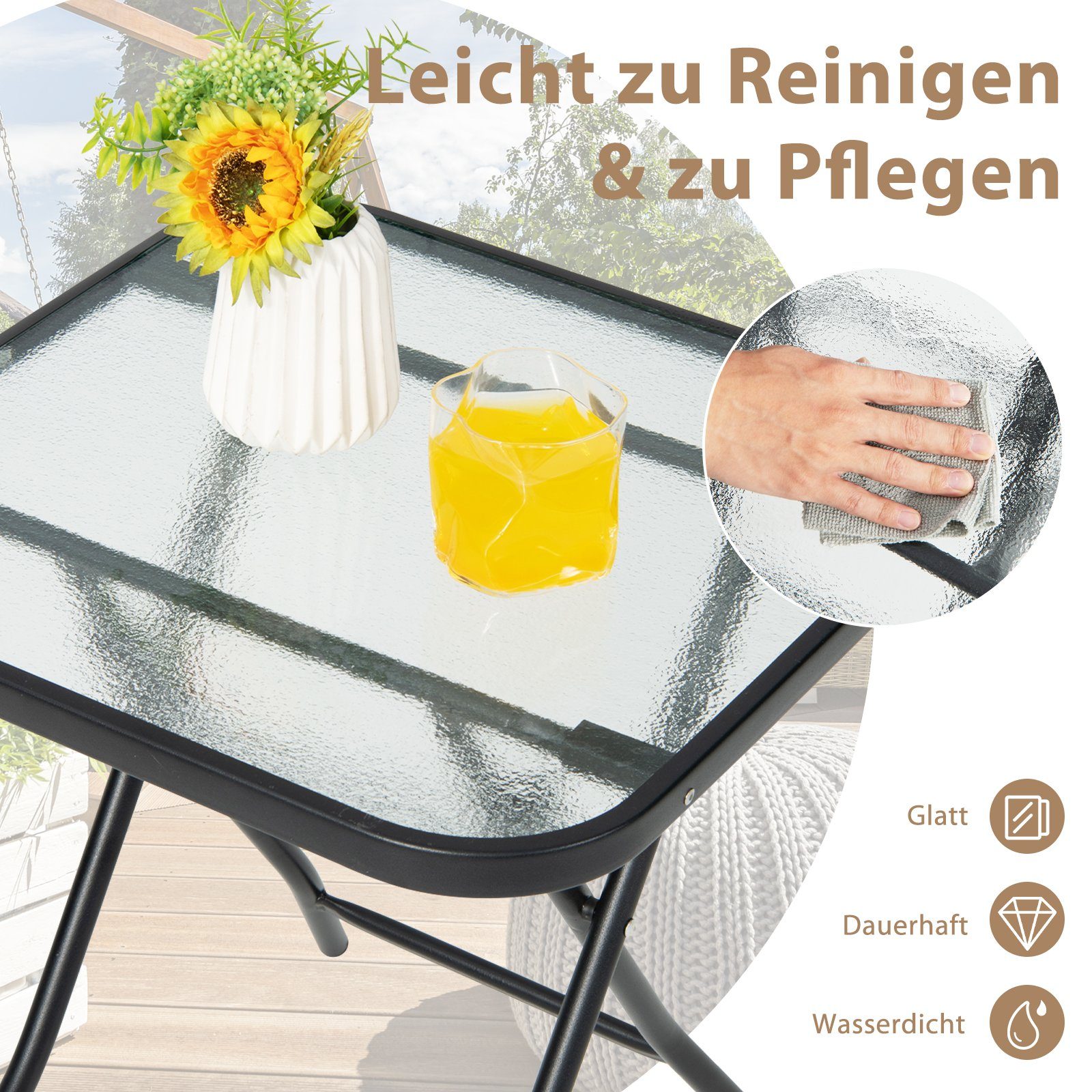 COSTWAY Bistrotisch Gartentisch, quadratischer, aus gehärtetem Glas