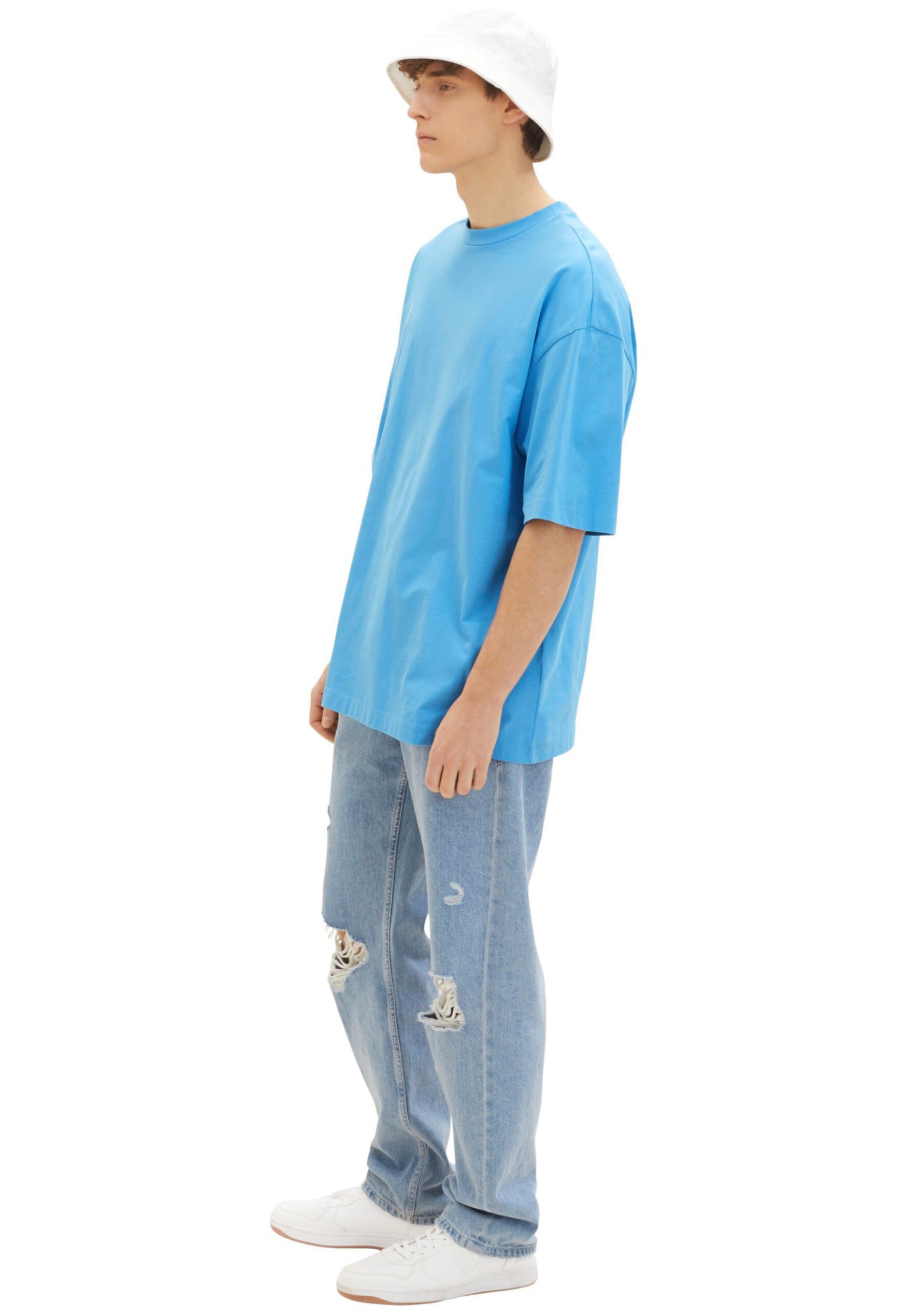 TOM TAILOR Denim Oversize-Shirt mit Rundhalsausschnitt hellblau
