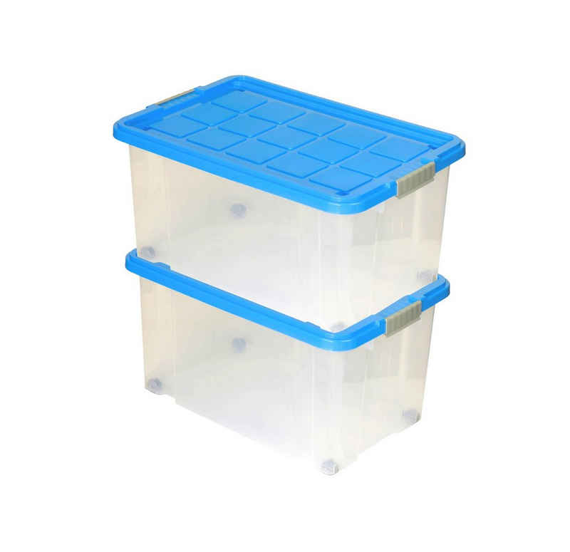 BigDean Aufbewahrungsbox »2 Stück Eurobox mit Deckel und Rollen 60 X 40 X 32,5 cm azurblau« (2 St)