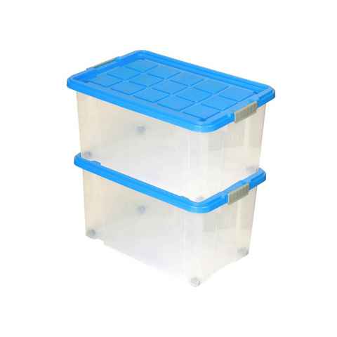 BigDean Aufbewahrungsbox 2 Stück Eurobox mit Deckel und Rollen 60 X 40 X 32,5 cm azurblau (2 St)