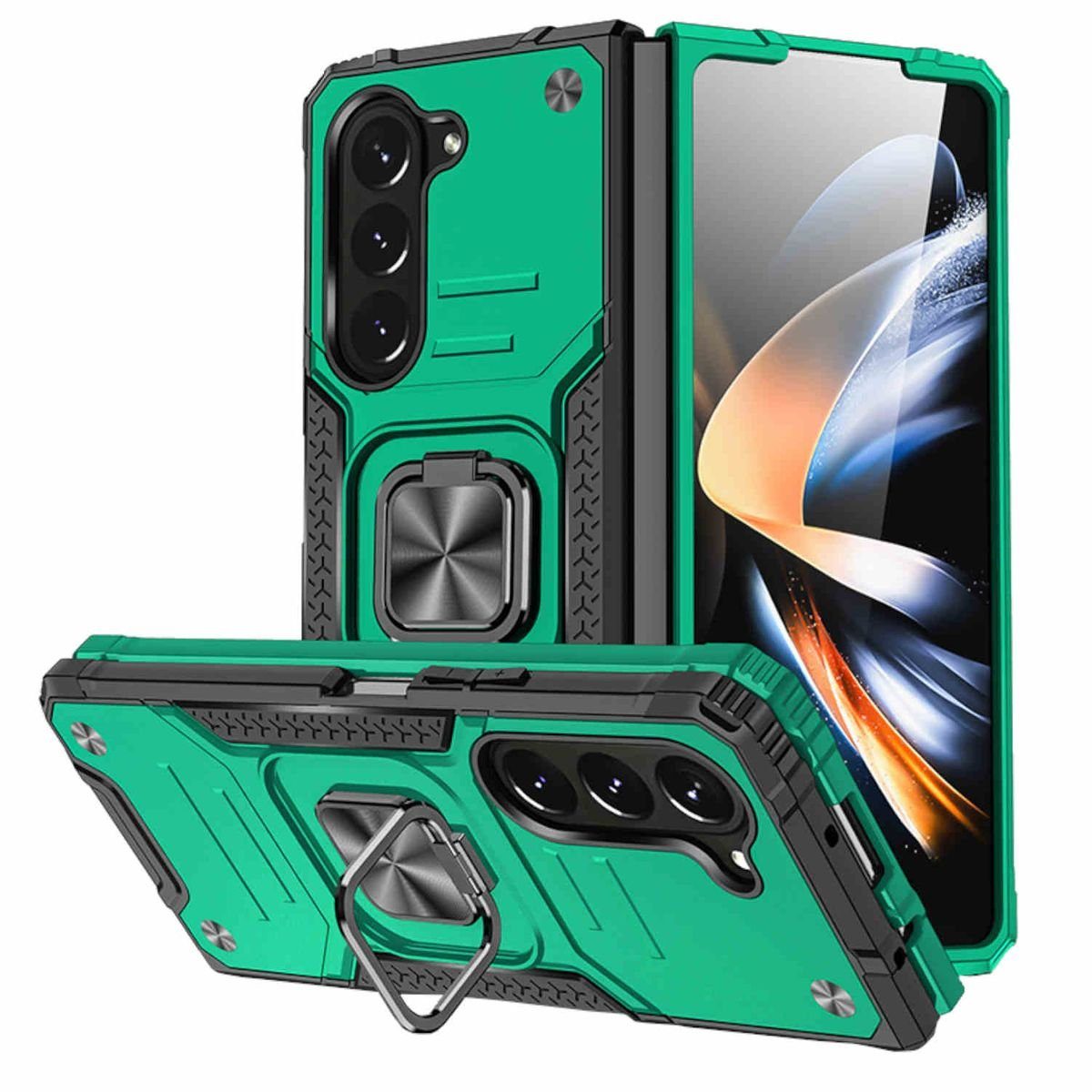 Wigento Handyhülle Für Samsung Galaxy Z Fold5 5G Armor Magnet Ring Cover Handy Hülle Neu