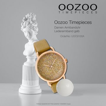 OOZOO Quarzuhr Oozoo Damen Armbanduhr Timepieces Analog, Damenuhr rund, mittel (ca. 38mm) Lederarmband, Fashion-Style