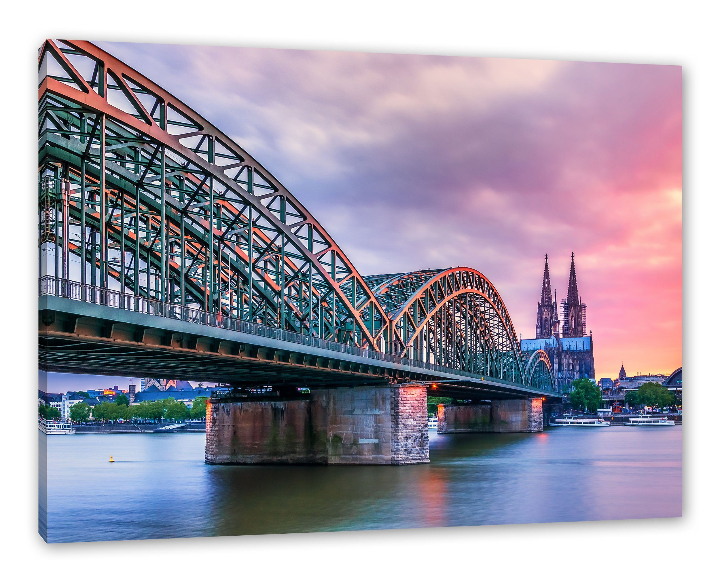 bespannt, Köln, Hohenzollernbrücke Zackenaufhänger fertig Köln Leinwandbild Leinwandbild in Pixxprint in Hohenzollernbrücke inkl. (1 St),