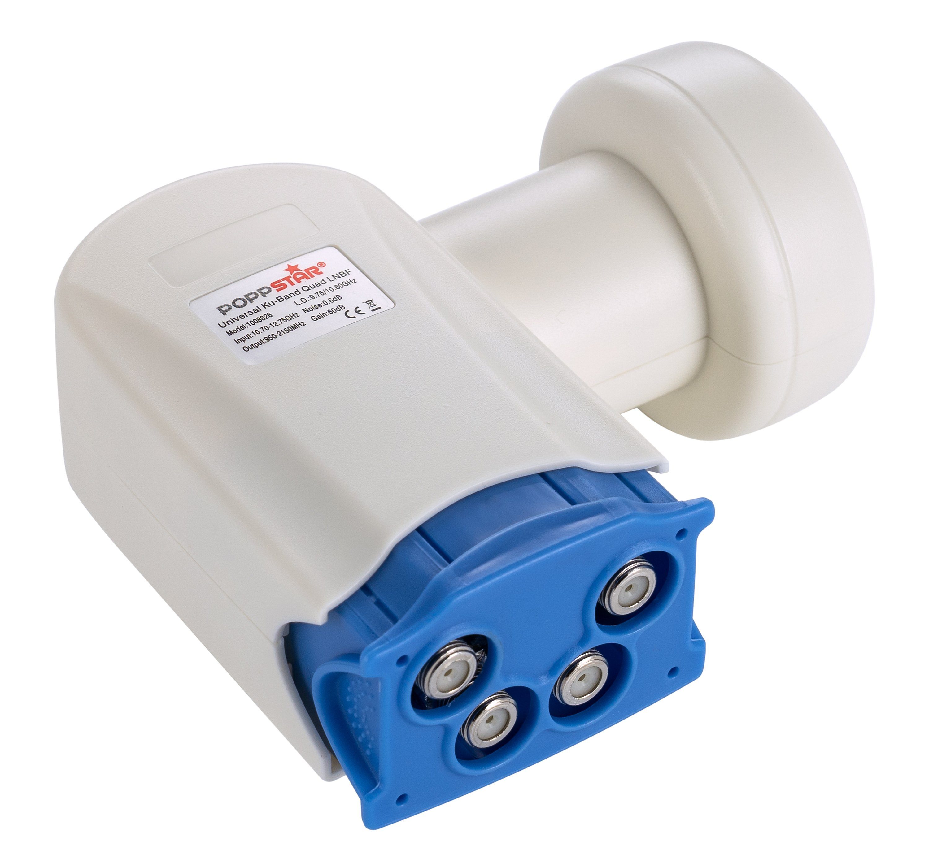 Poppstar 4-Fach LNB LNC Set mit 8x F-Steckern Universal-Quad-LNB (für 4 Teilnehmer, - Kabel, Sat, Satelliten-Schüssel (digital 4K Full HD 4k UHD 3D TV)
