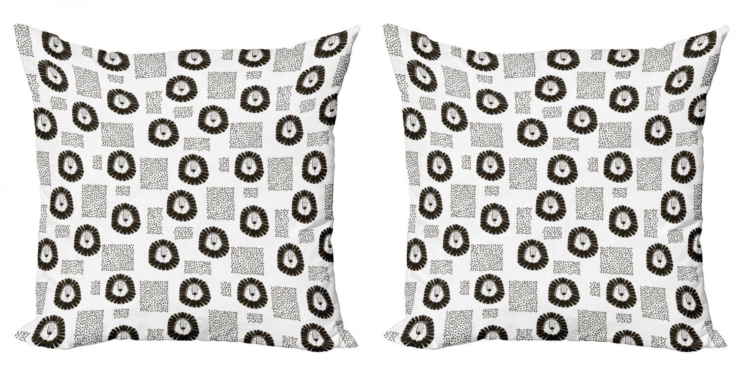 (2 Accent gezeichneter Hand Modern Kissenbezüge Digitaldruck, Stück), weiß Doppelseitiger Löwe Schwarz Abakuhaus und