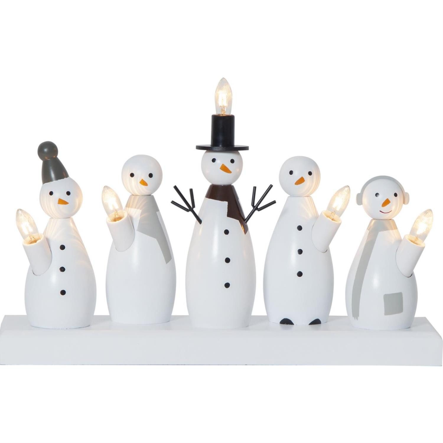 MARELIDA Fensterleuchter Schneemänner 5flammig E10 Glühlampen Weihnachtsdeko L: 33cm weiß, Glühlampe