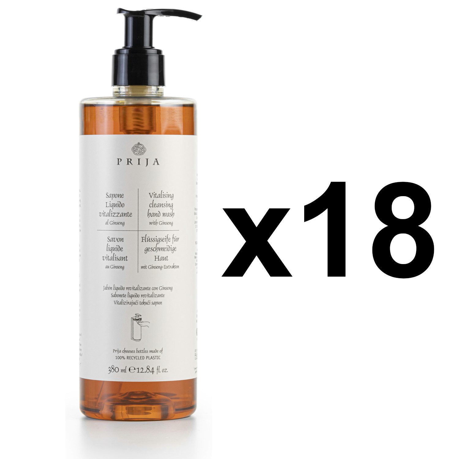 PRIJA Flüssigseife PRIJA vitalisierend mit Ginseng 18x380ml Flakon Seife Hotelseife, 18-tlg.
