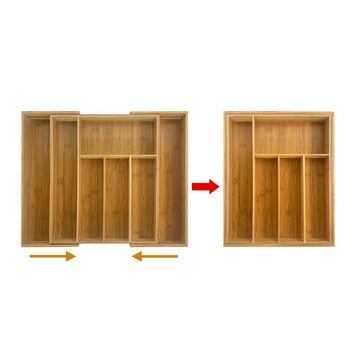 HAUOO Besteckkasten Besteckkasten Bambus, 5 - 7 Fächer,erweiterbarer Küchenschublade Organizer für Besteck, Holz-Utensilienhalter, Multifunktions-Schublade Aufbewahrung