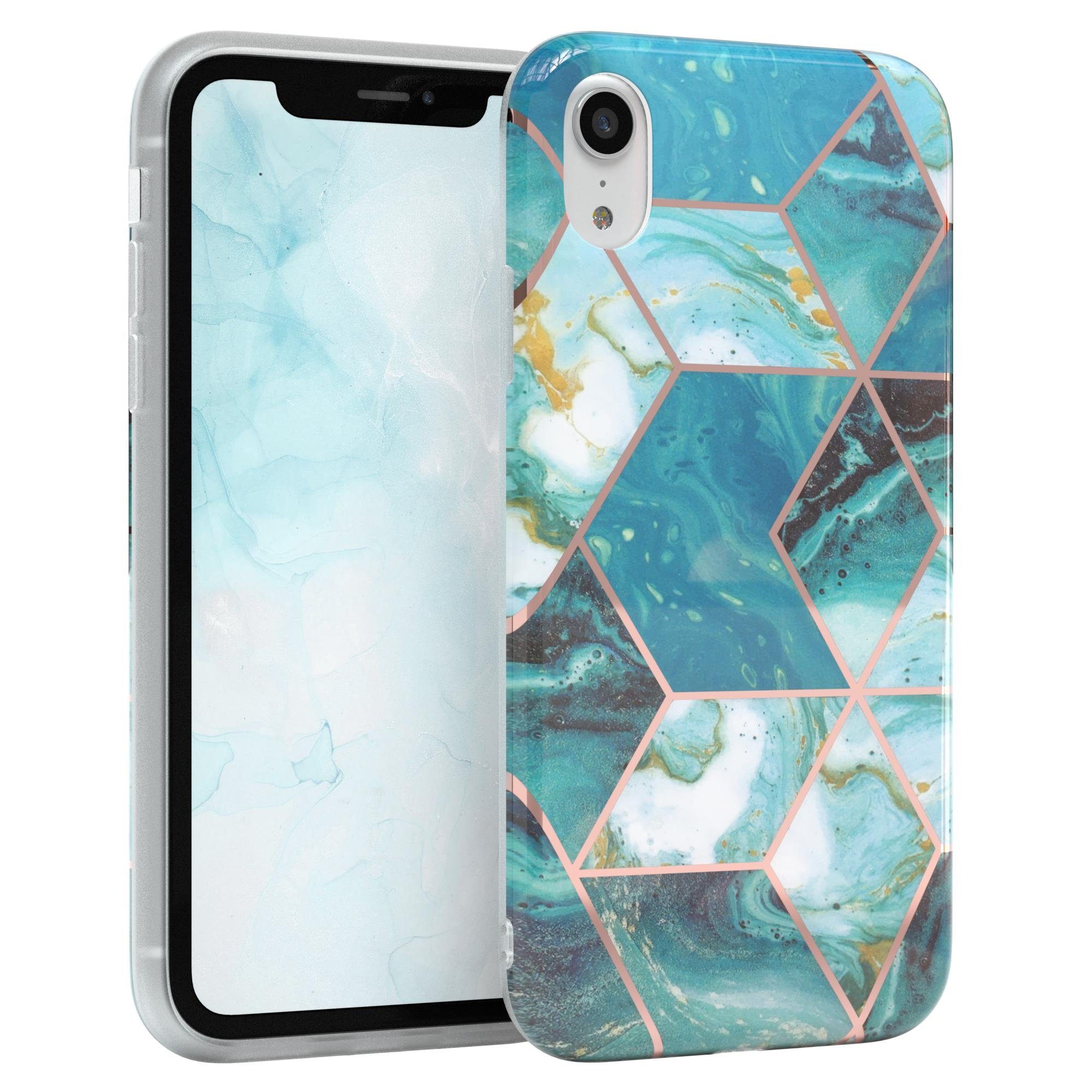 EAZY CASE Handyhülle IMD Motiv Cover für Apple iPhone XR 6,1 Zoll, Etui Silikonhülle Dünn Design Ultra Case kratzfest Marmor Blau Grün