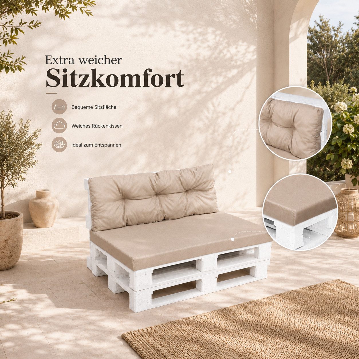 Best for Garden Dekokissen Bequeme Palettenkissen Indoor & Outdoor – Stil & Komfort, Für Innen- & Außenbereich, weich gepolstert