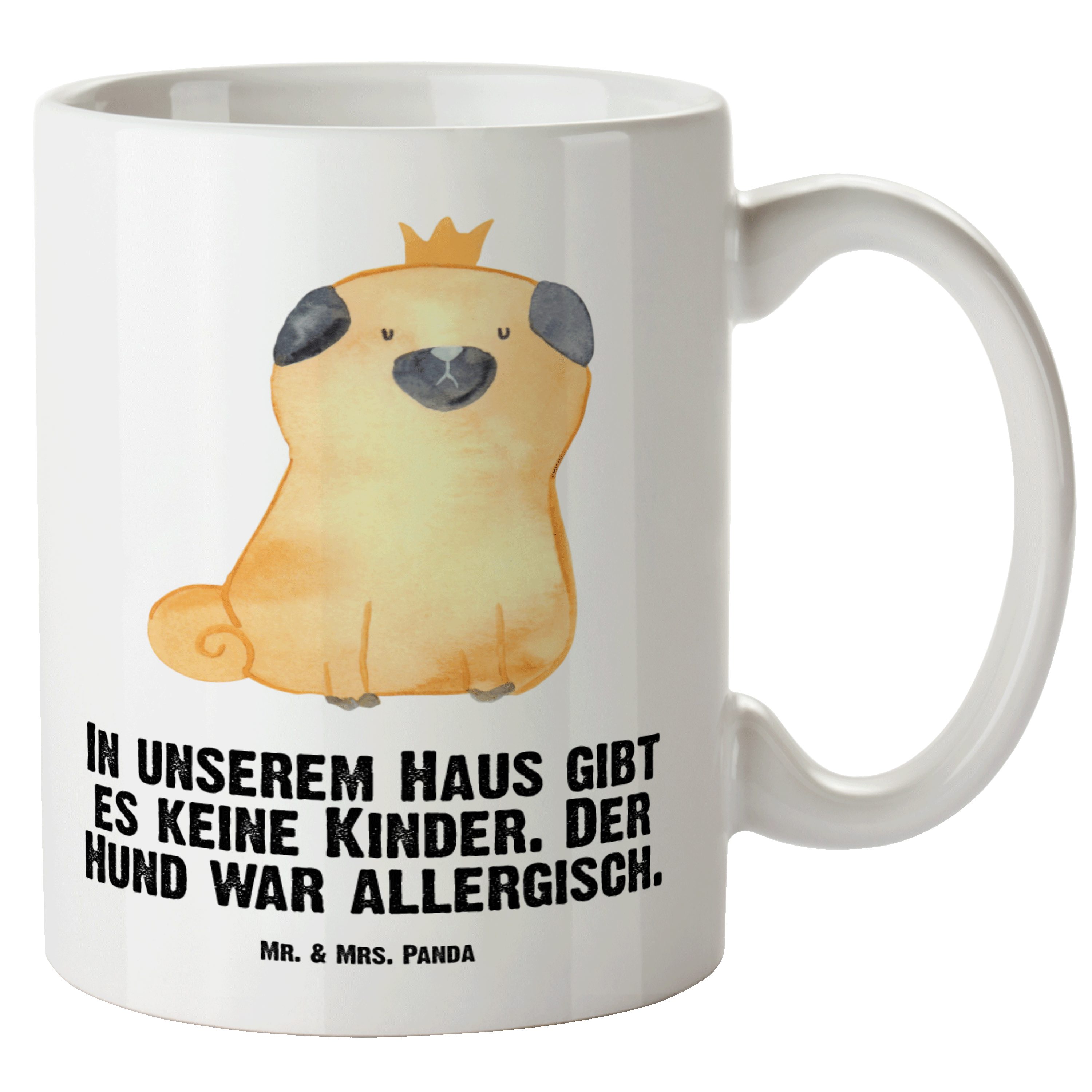 Mr. & Mrs. Panda Tasse Mops Krone - Weiß - Geschenk, Hundemama, XL Tasse, lustig, Vierbeiner, XL Tasse Keramik