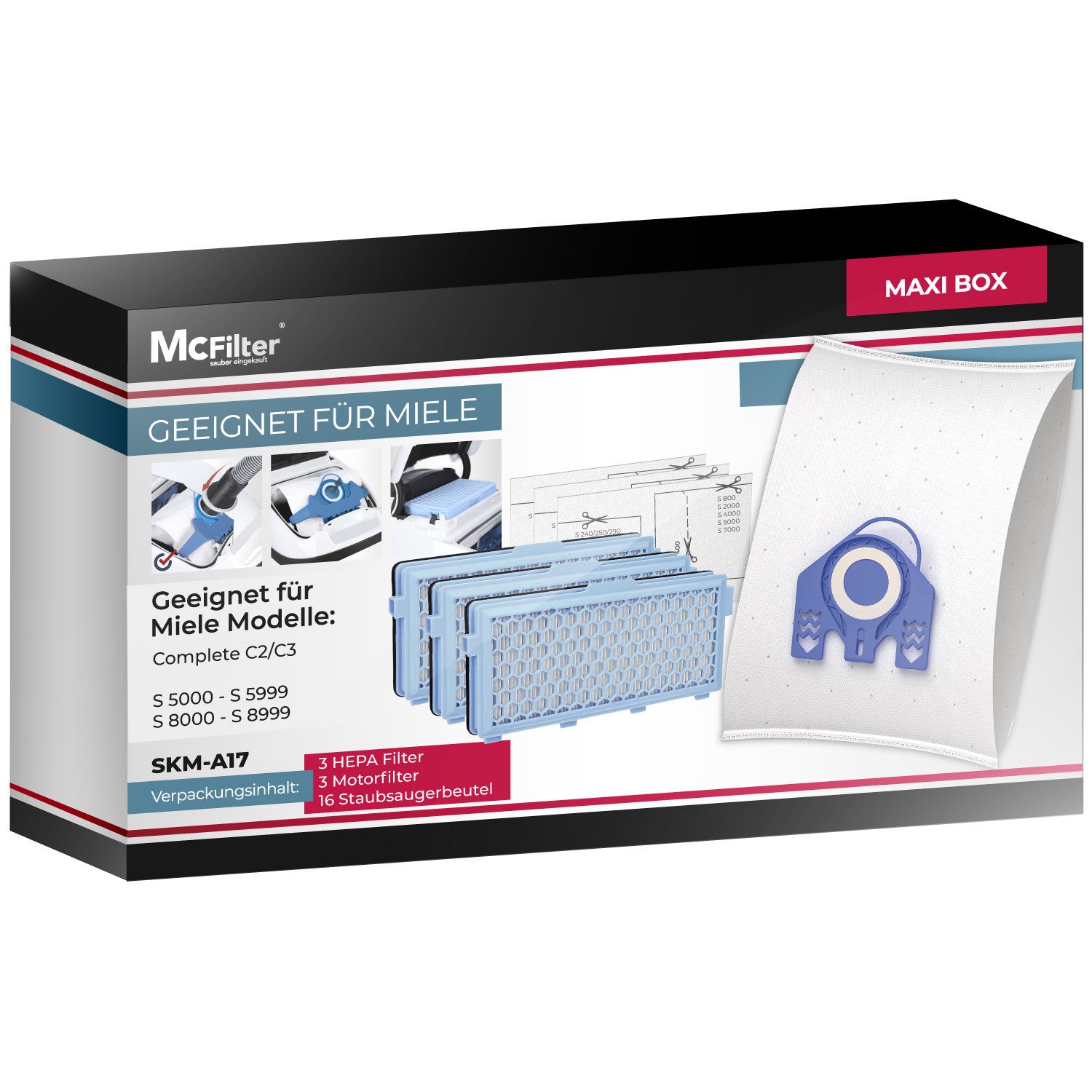 McFilter Staubsaugerbeutel Set inkl. Hepa-& Mikrofilter, passend für Miele Complete C2, Complete C3, S 5000 - 5999, S 5, S 8000 - 8999, 1 St., Alternative zu Miele GN