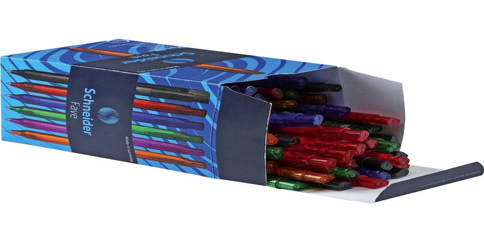 Kugelschreiber SCHNEIDER Druckkugelschreiber FAVE, Box mit 50 farbsortierten Stiften
