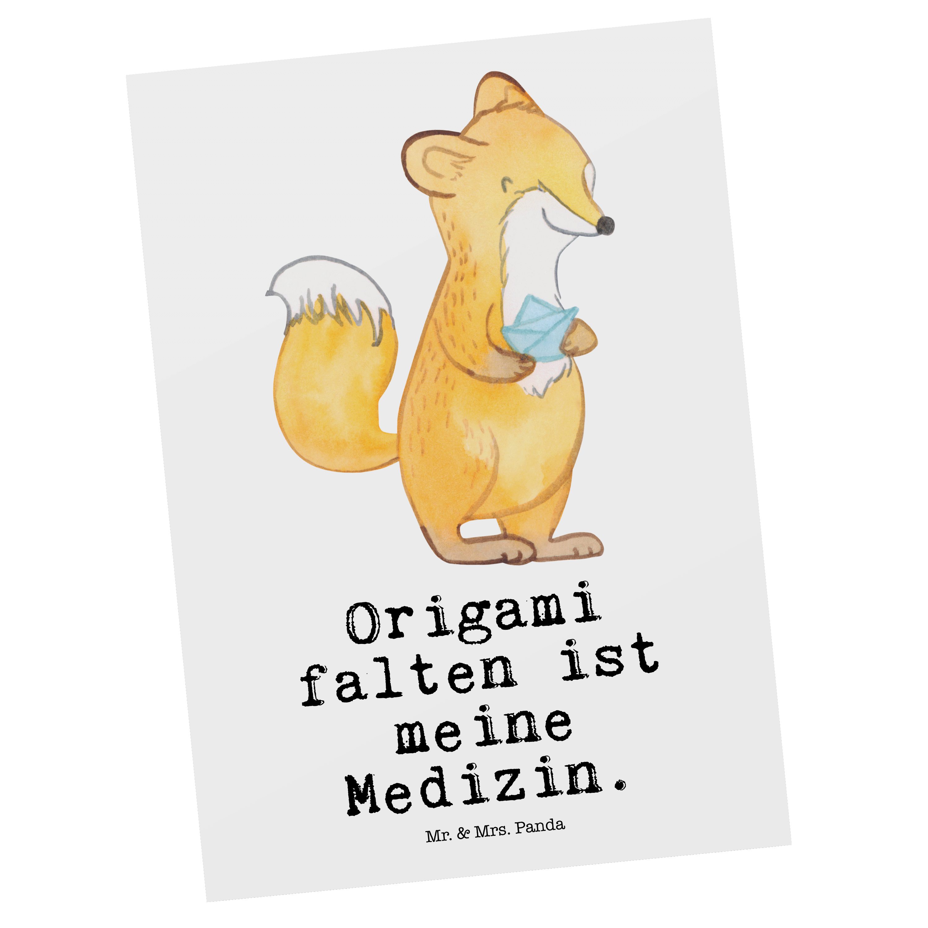 Mr. & Mrs. Panda Postkarte Fuchs Origami Medizin - Weiß - Geschenk, japanische Faltkunst, Hobby