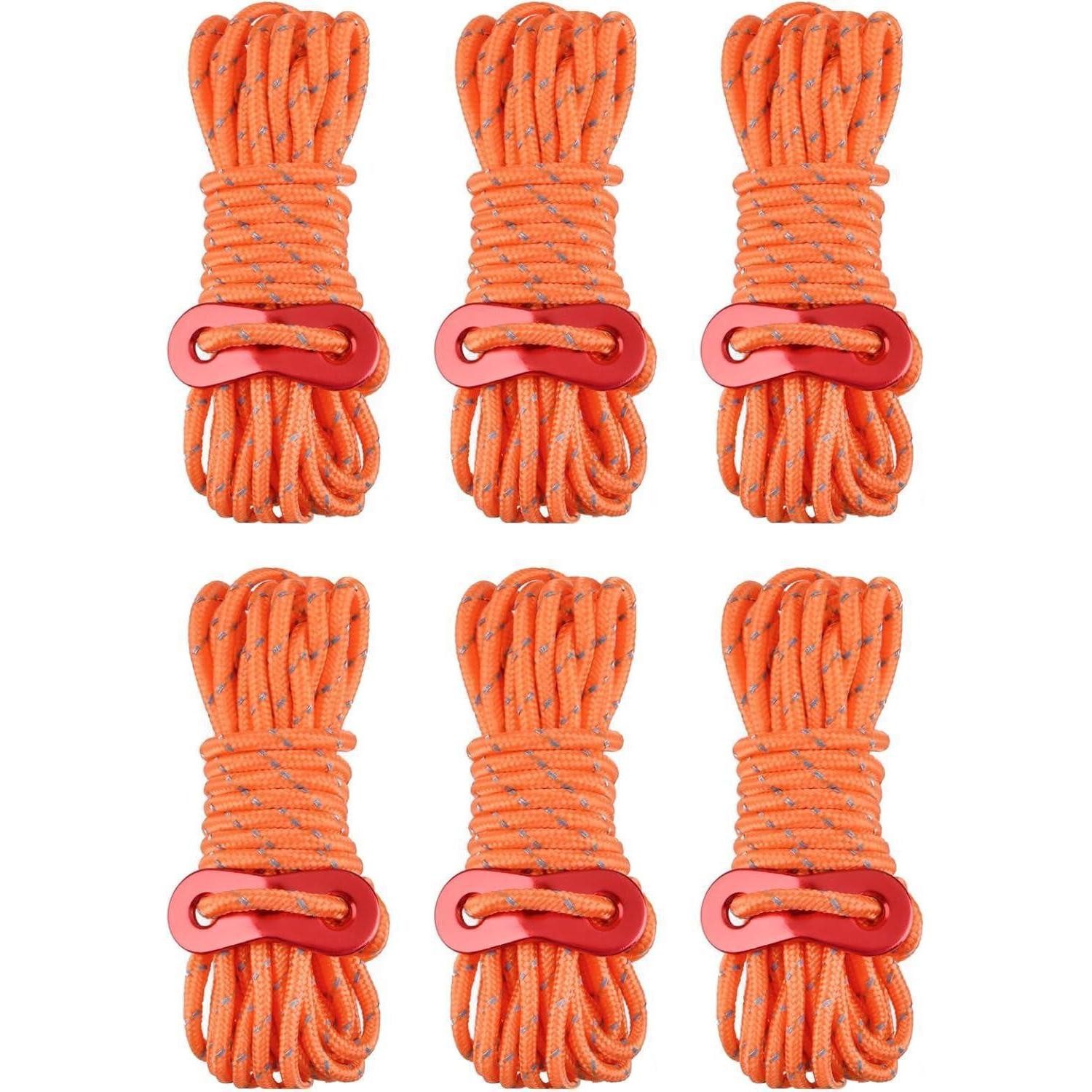 LuxusKollektion Abspannleine Abspannseile reflektierend Seilspanner 4m 02 Orange Φ4mm 6 Stück (6-tlg)