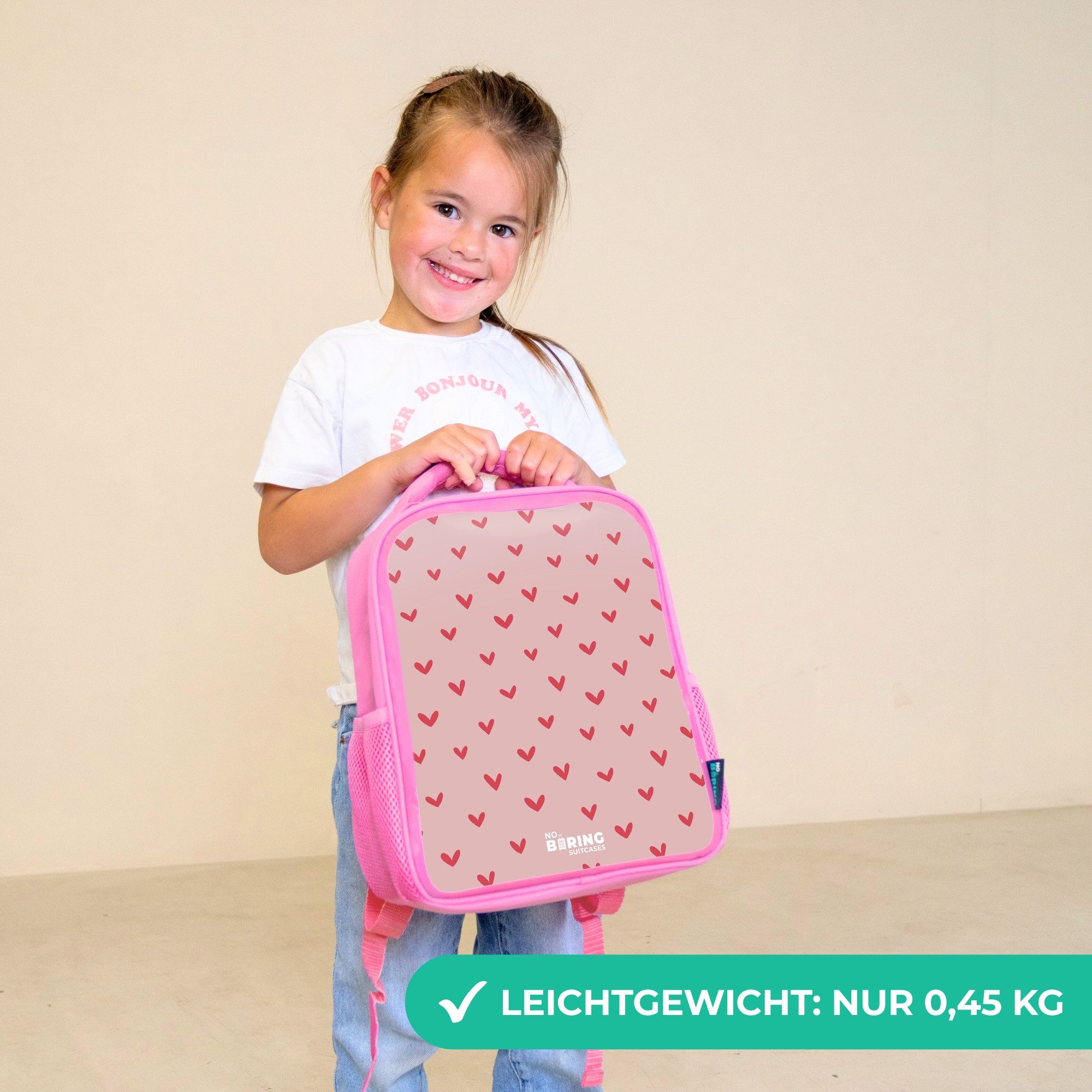 NoBoringSuitcases.com© Rucksack Rosa - Herzmuster mit rosa Farben, Kinderrucksack, Schulrucksack, Freizeitrucksack, Mädchen, Kindergarten