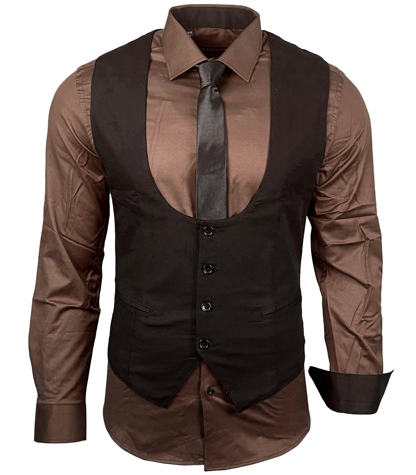 Baxboy Langarmhemd Baxboy Hemd/Weste/Krawatte Set Business Herrenanzug-Set HWKR B-101