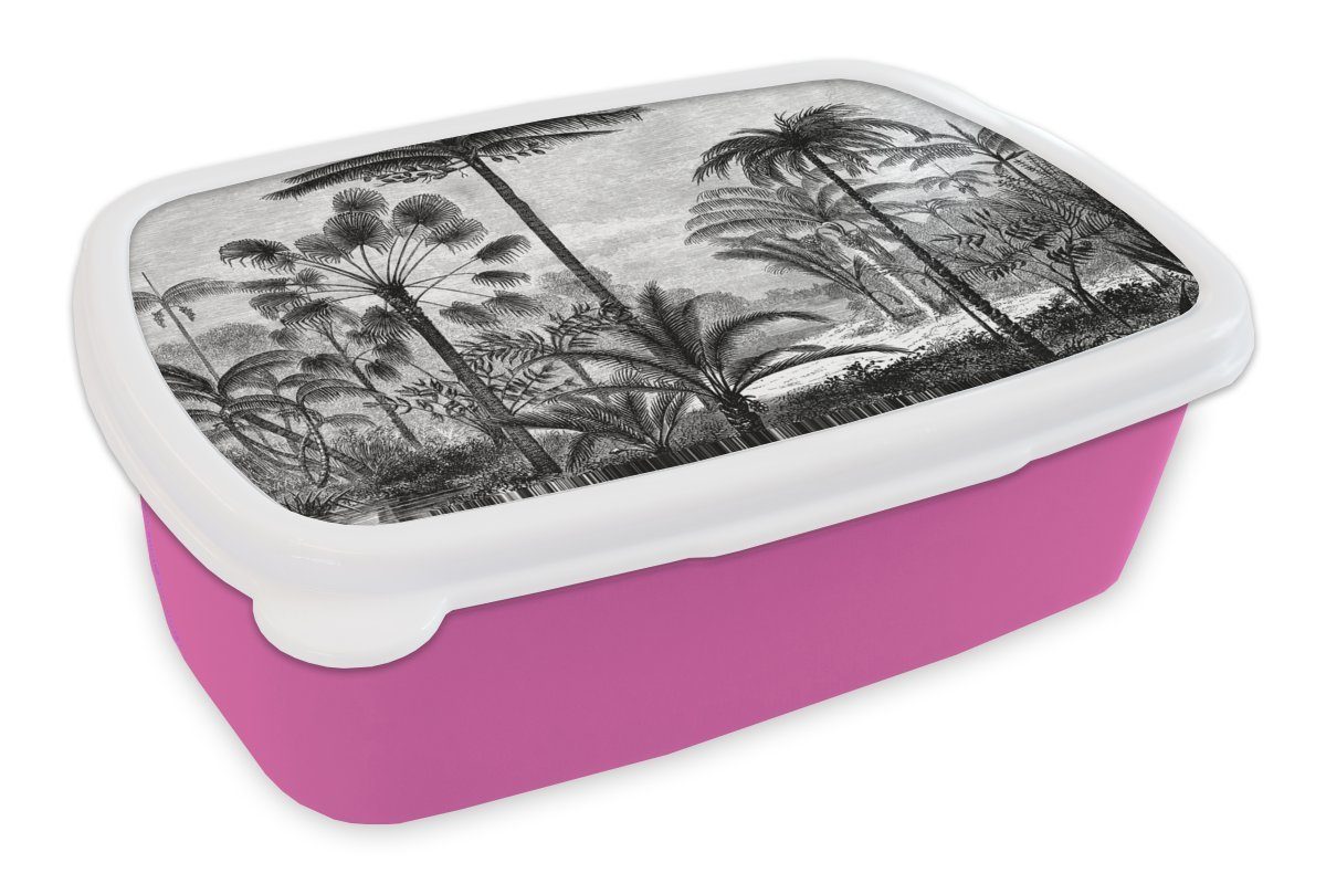 MuchoWow Lunchbox Design - Bäume - Natur - Pflanzen - Botanisch, Kunststoff, (2-tlg), Brotbox für Erwachsene, Brotdose Kinder, Snackbox, Mädchen, Kunststoff rosa