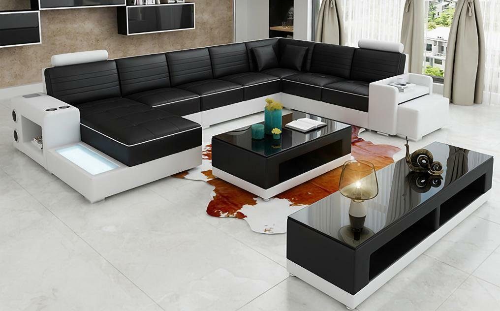 JVmoebel Ecksofa Eck Leder Ecksofa U-Form Sofa Couch Design Polster Textil, Made in Europe Schwarz