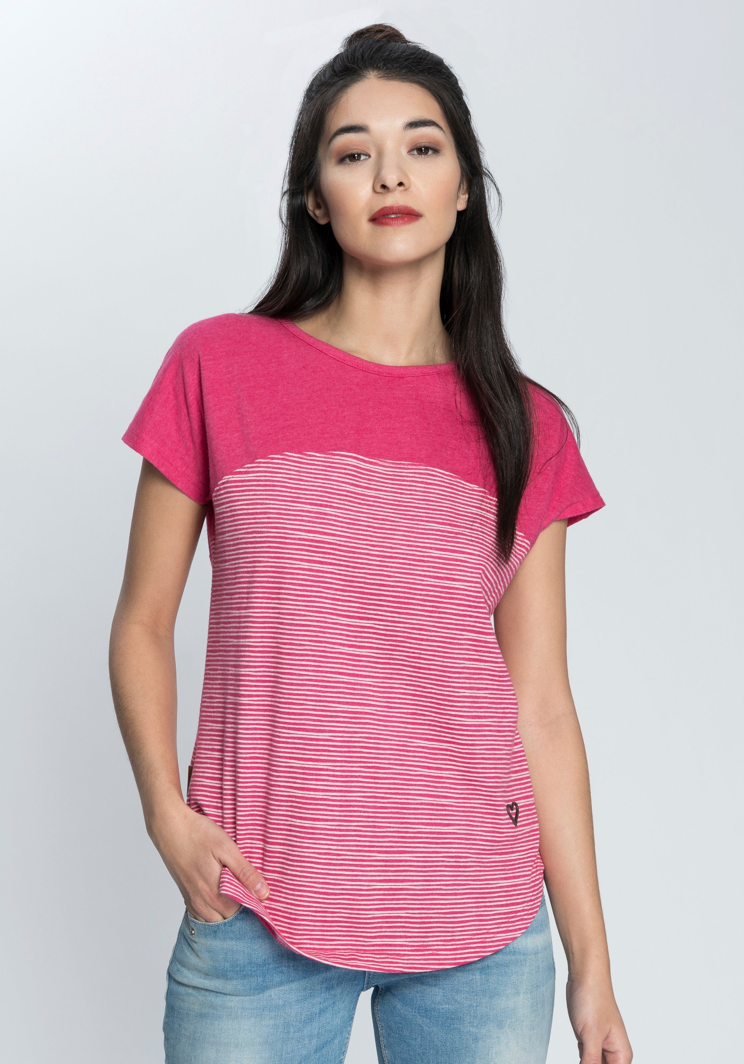 Alife & Kickin T-Shirt trendy Longshirt mit Streifen-oder Musterprints fuchsia stripes