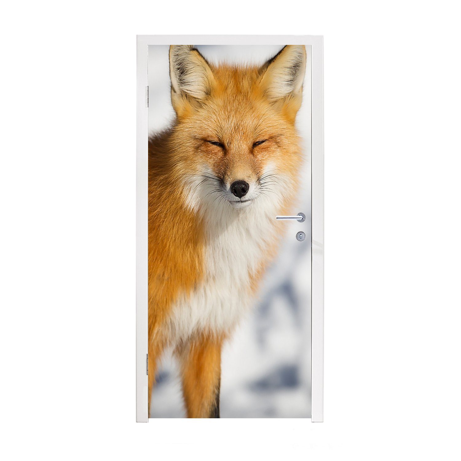 MuchoWow Türtapete Fuchs - Schnee - Rot, Matt, bedruckt, (1 St), Fototapete für Tür, Türaufkleber, 75x205 cm