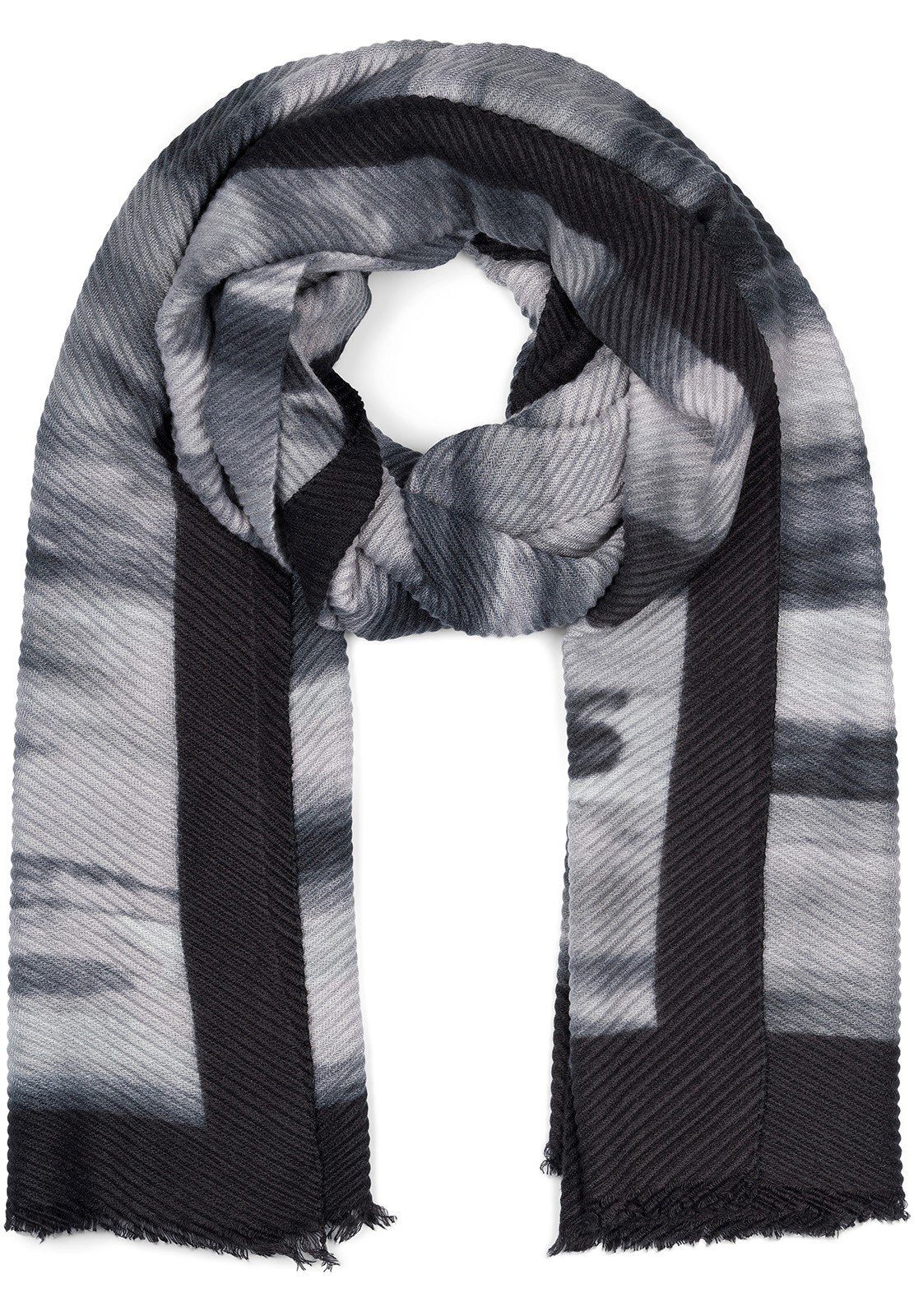 styleBREAKER Modeschal, (1-St), Plissierter Schal mit Pinselstrich Muster Schwarz-Grau
