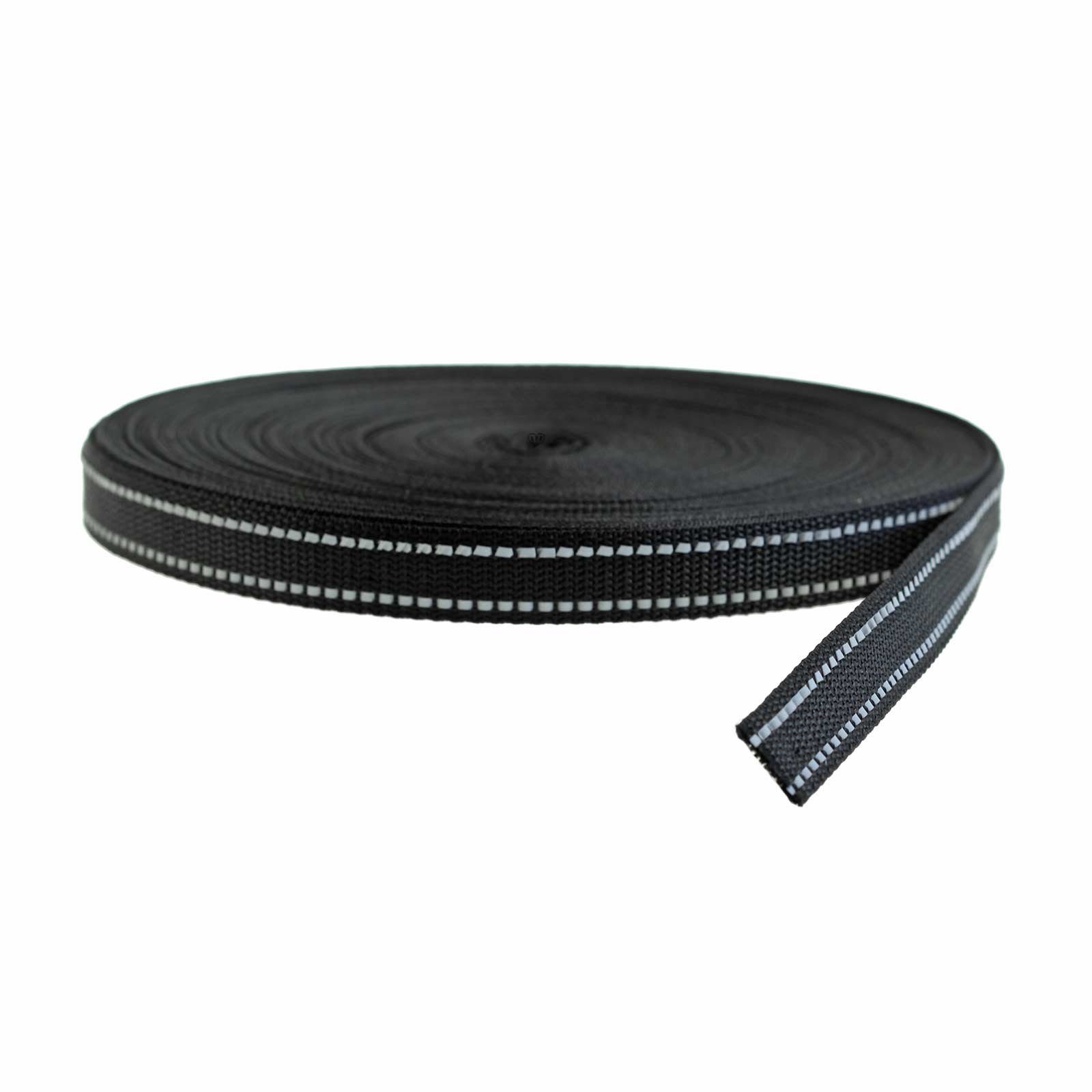 maDDma 25 Meter Gurtband reflektierend, Reflektorband, schwarz Rollladengurt