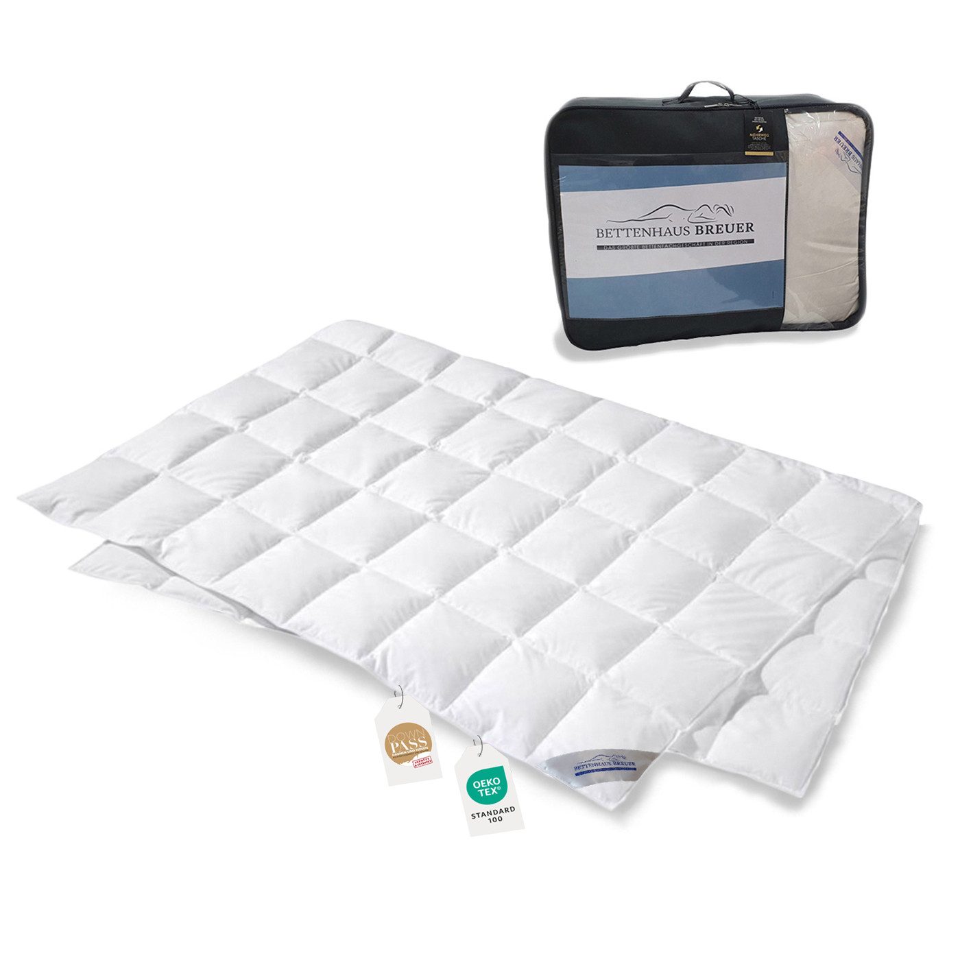 SPESSARTTRAUM Daunenbettdecke Daunenpass Sommer Daunen Bettdecke Sommerbett Sommerdecke 400g 155x220, Füllung: 60% neue weiße Daunen Klasse 1, 40% neue weiße Federn Klasse 1, Bezug: 100% Baumwolle, Vom Forschungsinstitut Hohenstein auf Schadstoffe geprüft.
