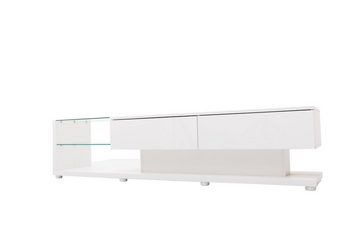 Merax Lowboard mit Glasablagen und Schubladen, TV-Schrank hochglänzend mit LED, TV-Board, TV-Ständer, Breite:170cm