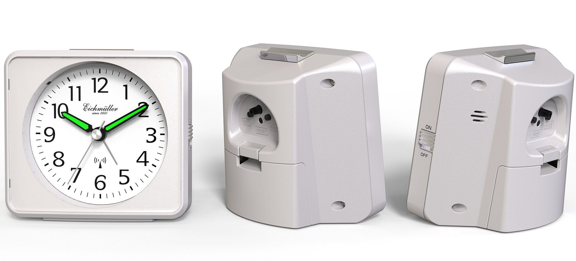 Eichmüller Funkwecker 9892-06 – Präziser weißer Wecker mit ansteigendem Weckton, sehr gut ablesbar