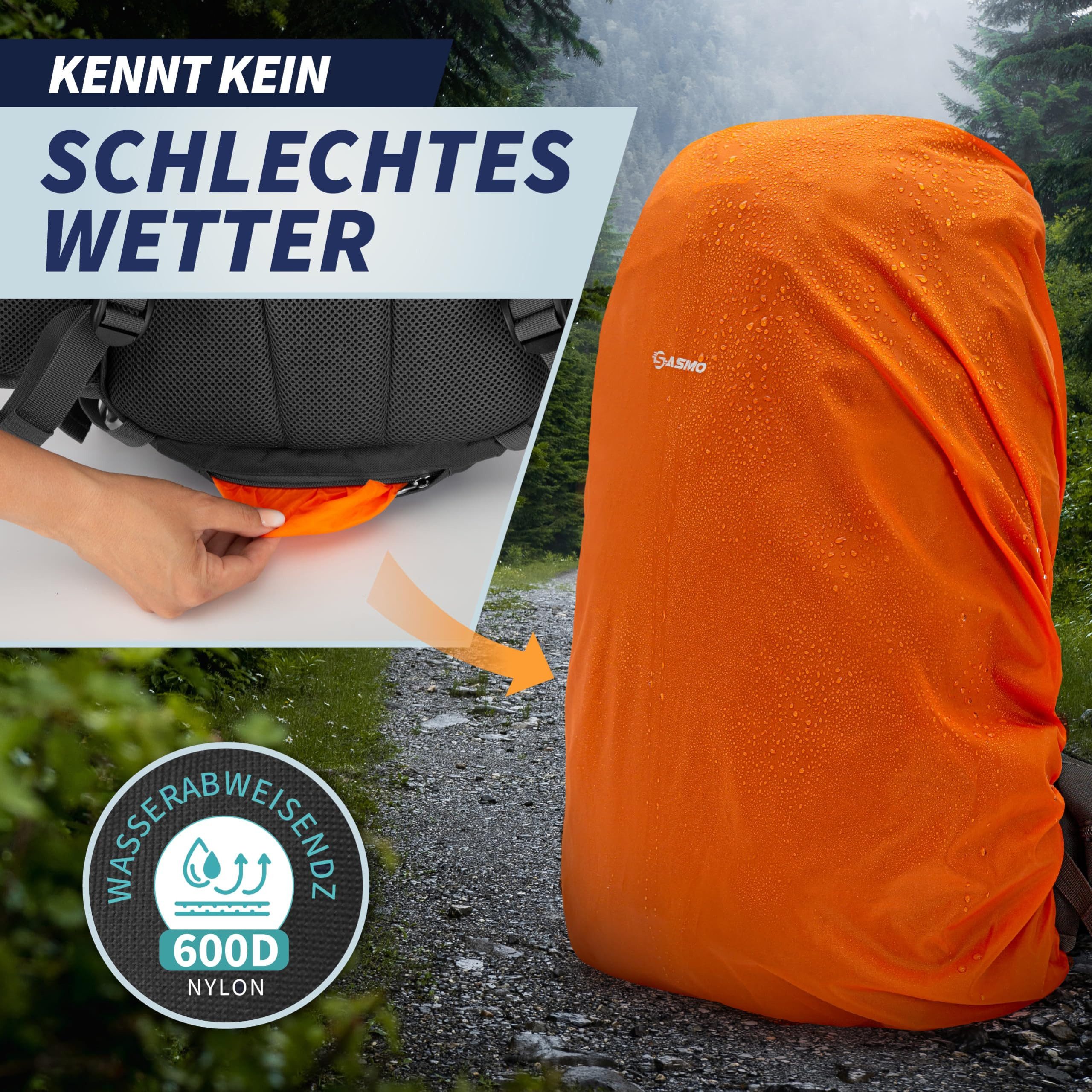 Sasmo Wanderrucksack Wanderrucksack 40l + 5l Mit Kontaktrücken, Isoliertes Frontfach, Integrierter Kulturbeutel, Schuhfach, - Inkl. Regenschutz