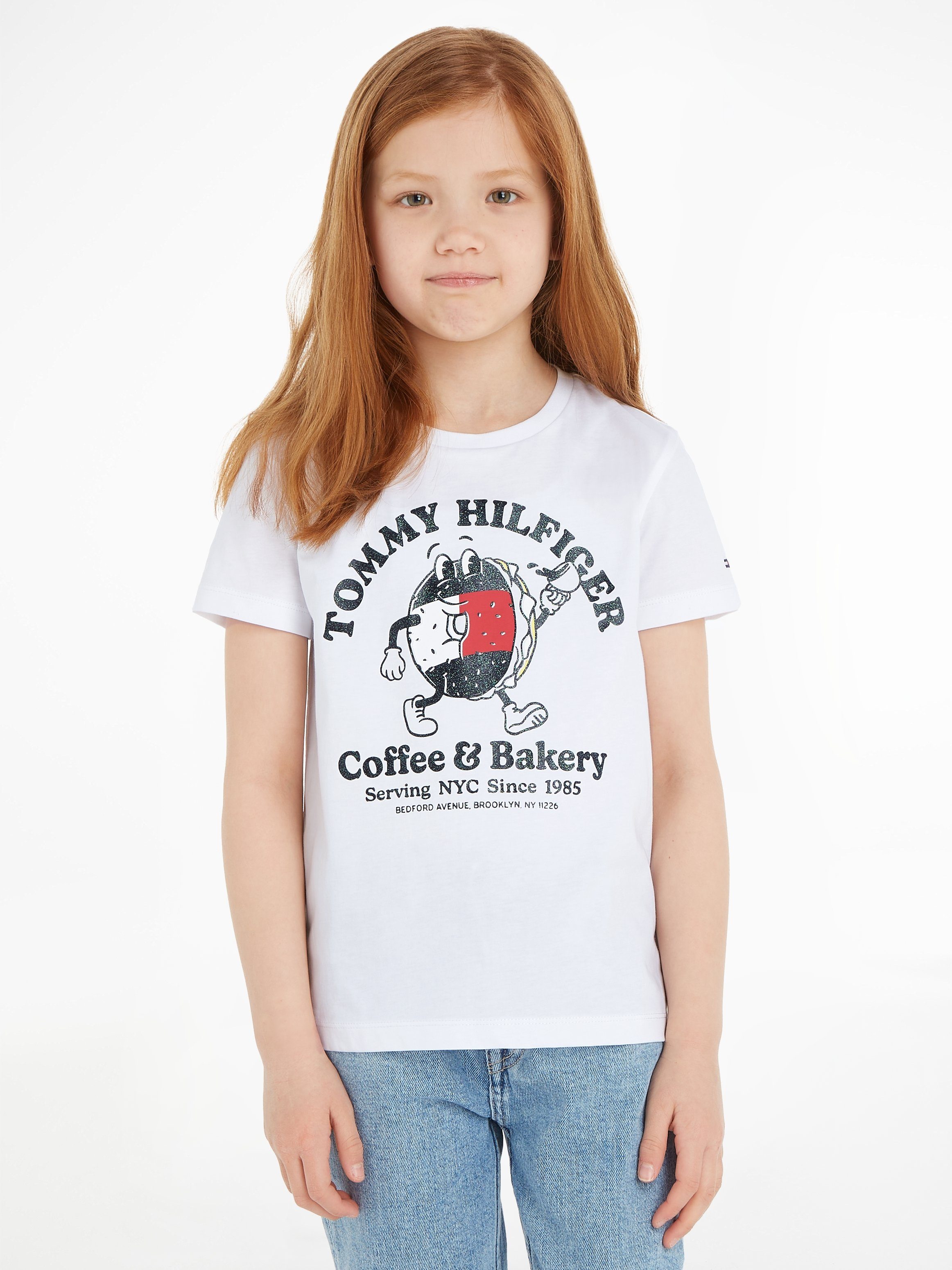 Tommy Hilfiger mit TEE White TOMMY großem Druck S/S T-Shirt BAGELS