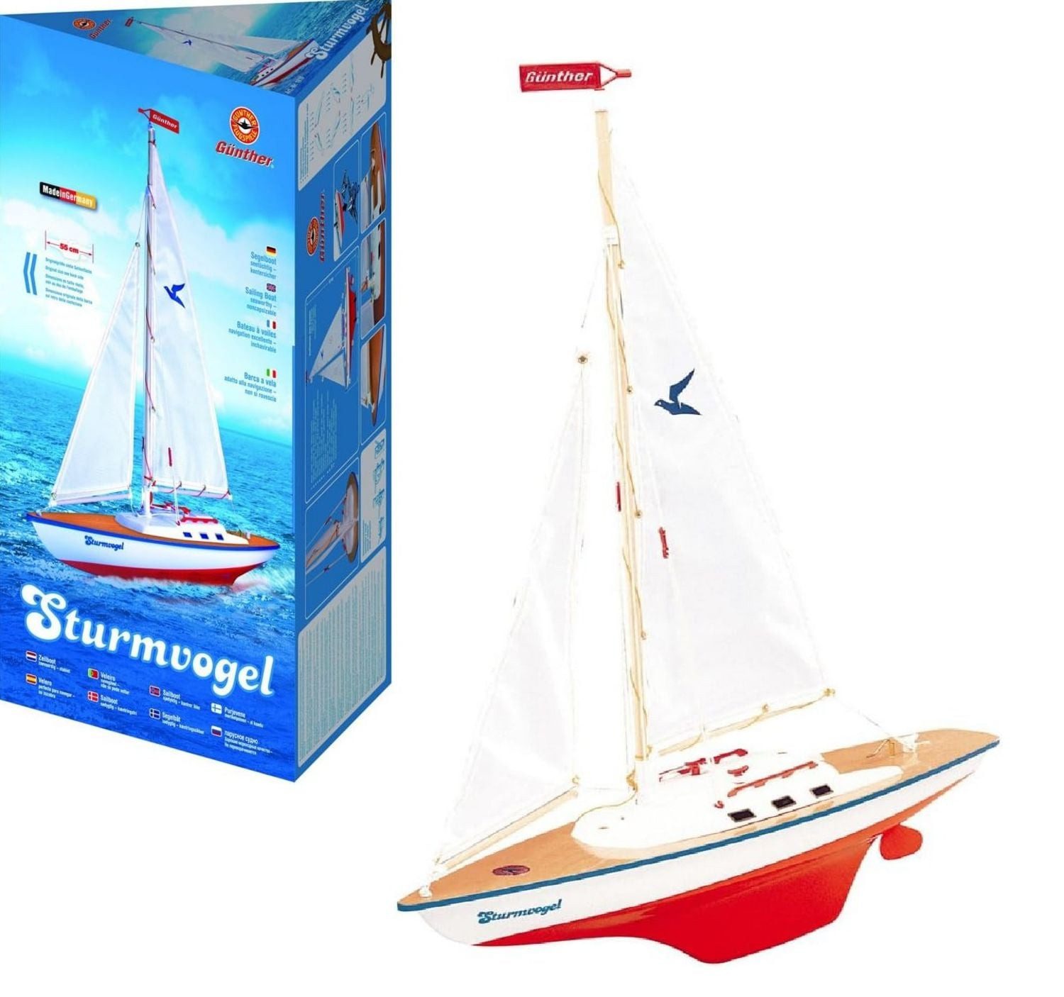 Günther Spiel Paul Günther 1810 - Sturmvogel, Segelboot, segelfertig, 55x12,5x67cm