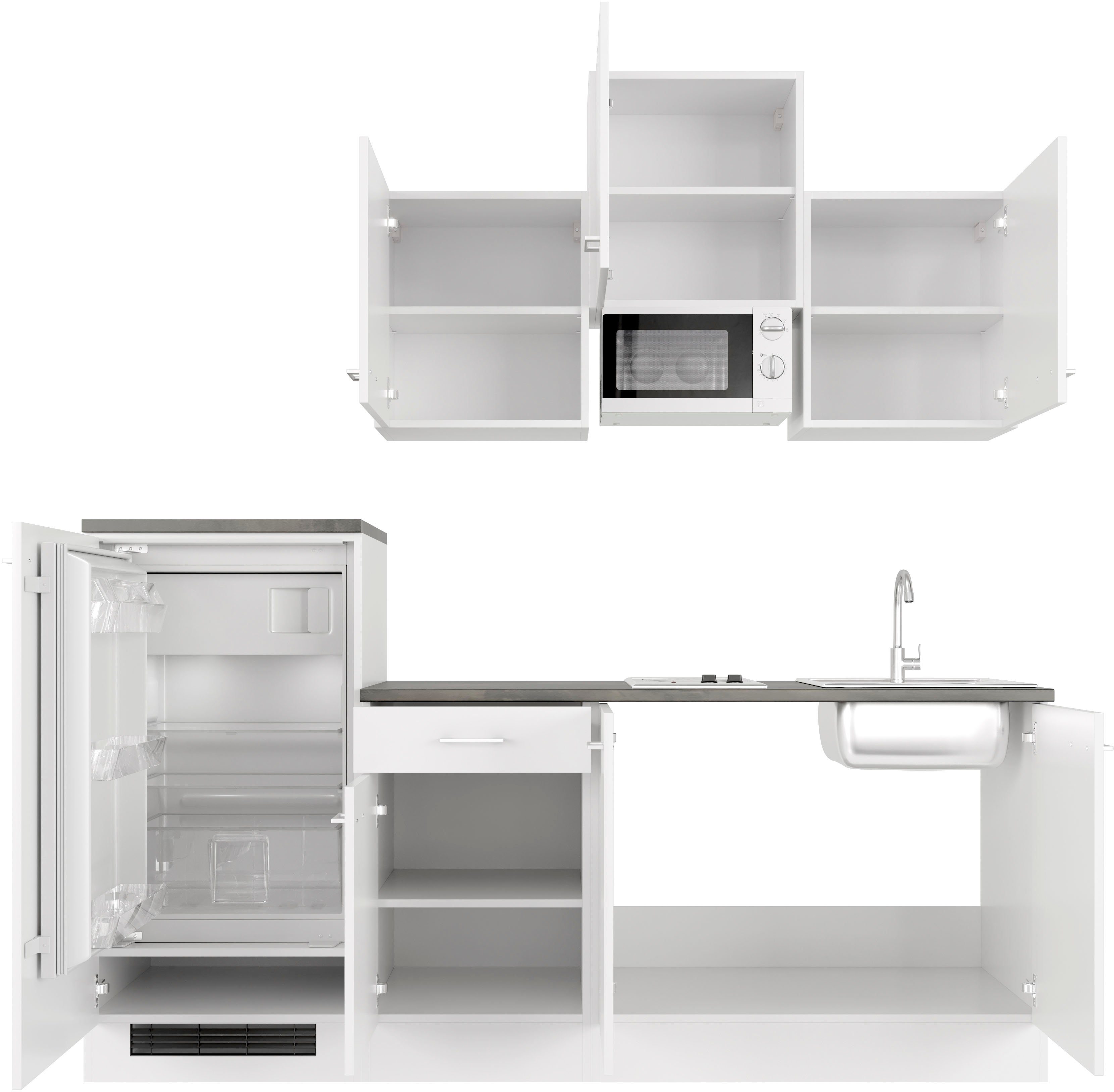 Flex-Well Küchenzeile Lucca, Breite 210 cm, mit Kühlgerät und Glaskeramikkochfeld sowie Mikrowelle