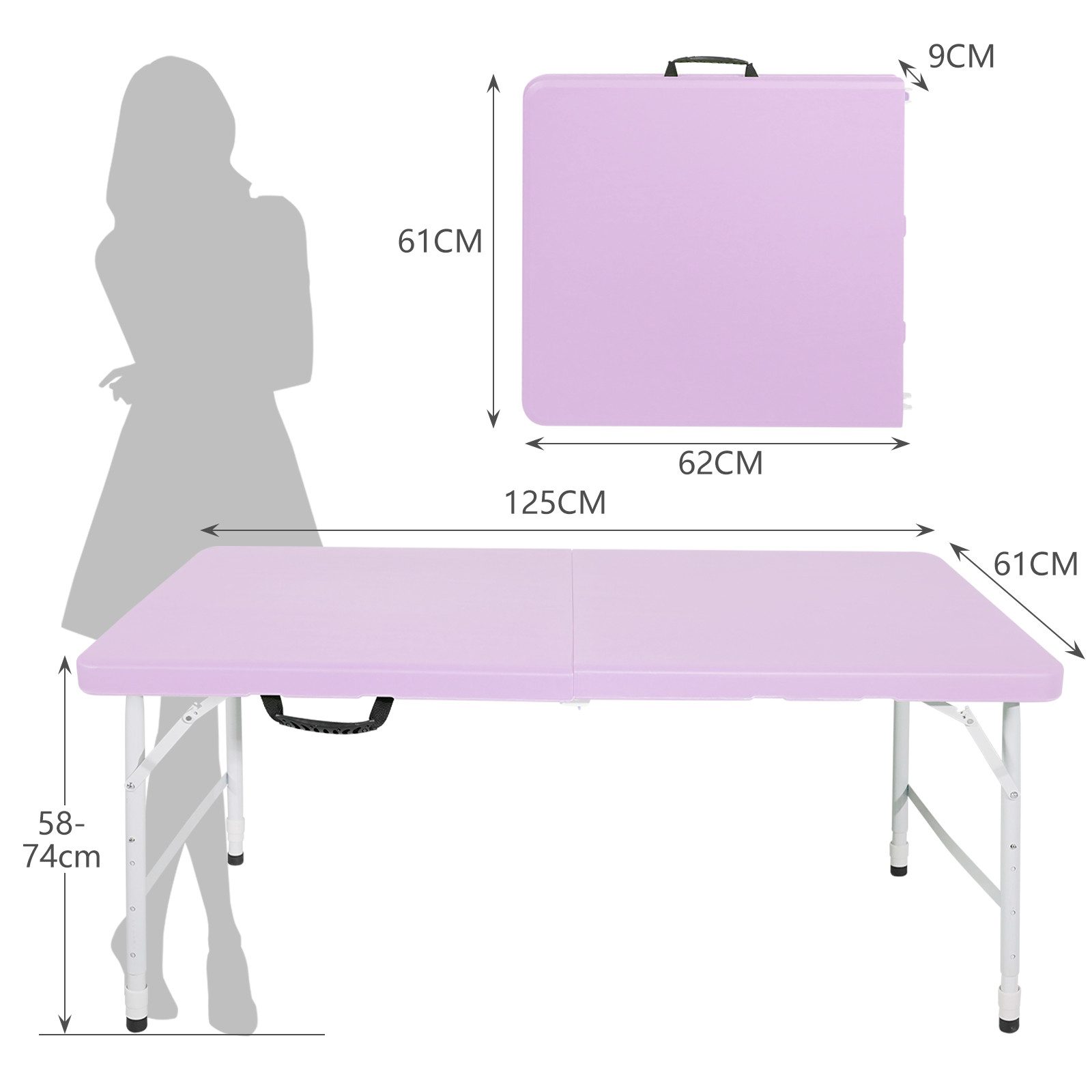 CHICFURN Klapptisch Faltbarer Campingtisch mit Tragegriff (Packung, 1-St., Für Camping, Picknicks, Partys sowie Innen- und Außenbereich), Lila, 125 cm, Höhenverstellbar, Tragkraft bis 135 kg