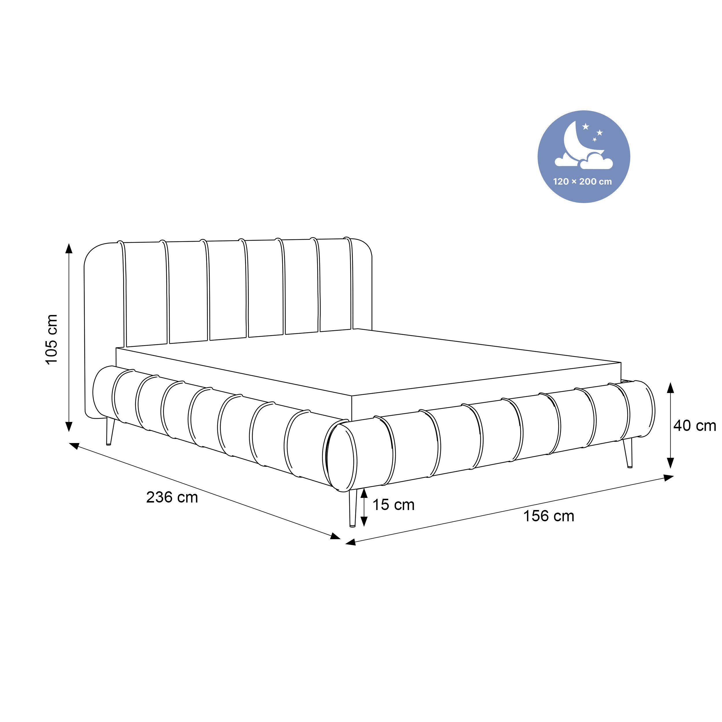 Goldstoff Polsterbett Elegantes Stoffbett "FIRENZE" mit hohem Kopfteil und großem Bettkasten (120–200x200 cm, Kopfteilhöhe 70/100 cm, Seitenhöhe: 25/40 cm), Komfortables Stoffbett mit Stauraum und verstellbarem Kopfteil