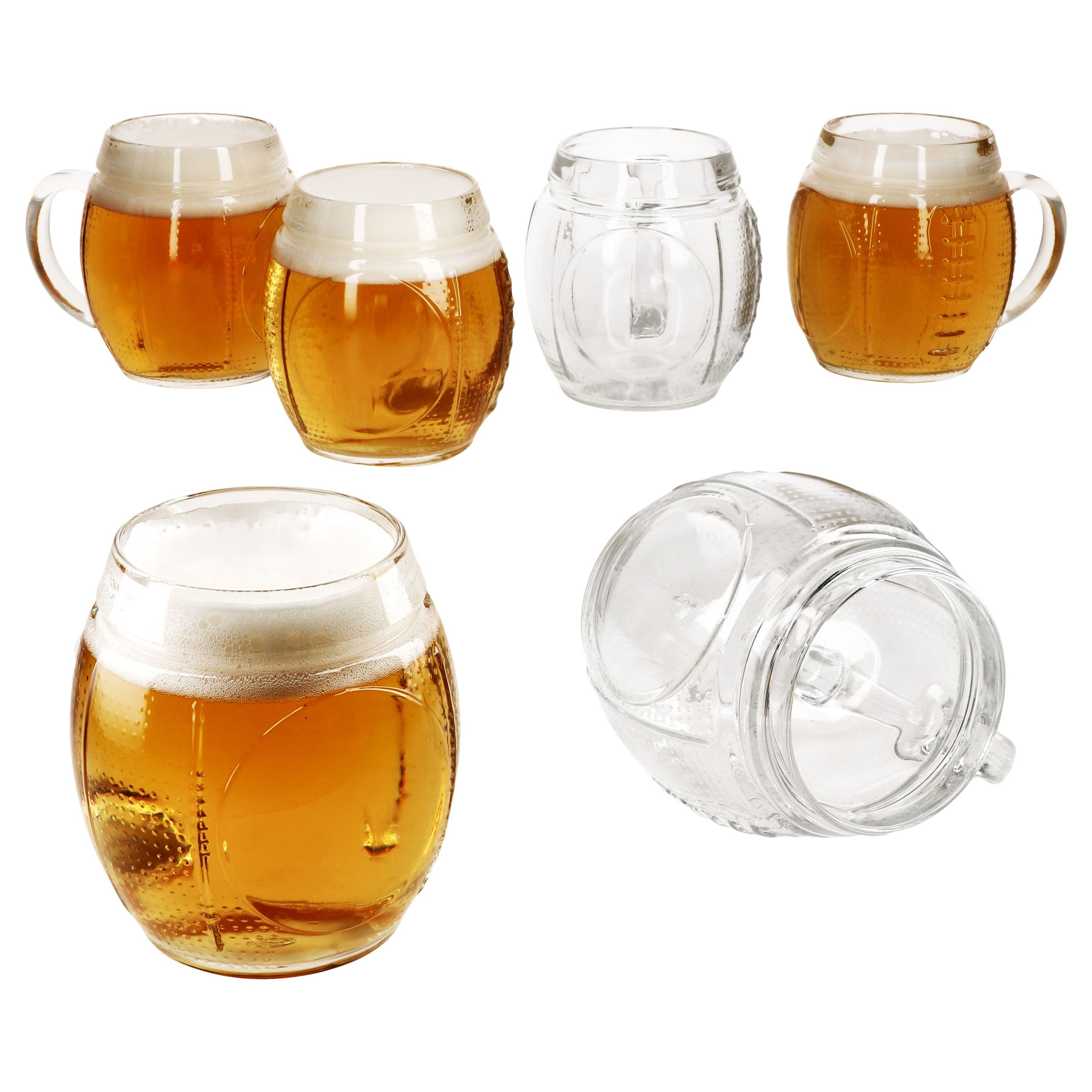 Bierglas 6x Football Biergläser 0,5L geeicht Pille-Relief 6 Pers. Bierkrüge