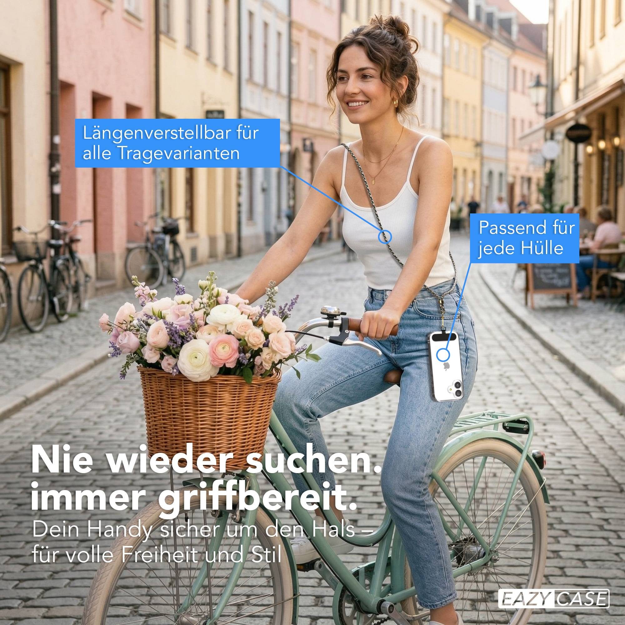 EAZY CASE Handykette Universal Handykette für alle Modelle zum Umhängen, Handykordel für Handytasche Halsband für Smartphone Etui Grün Beige