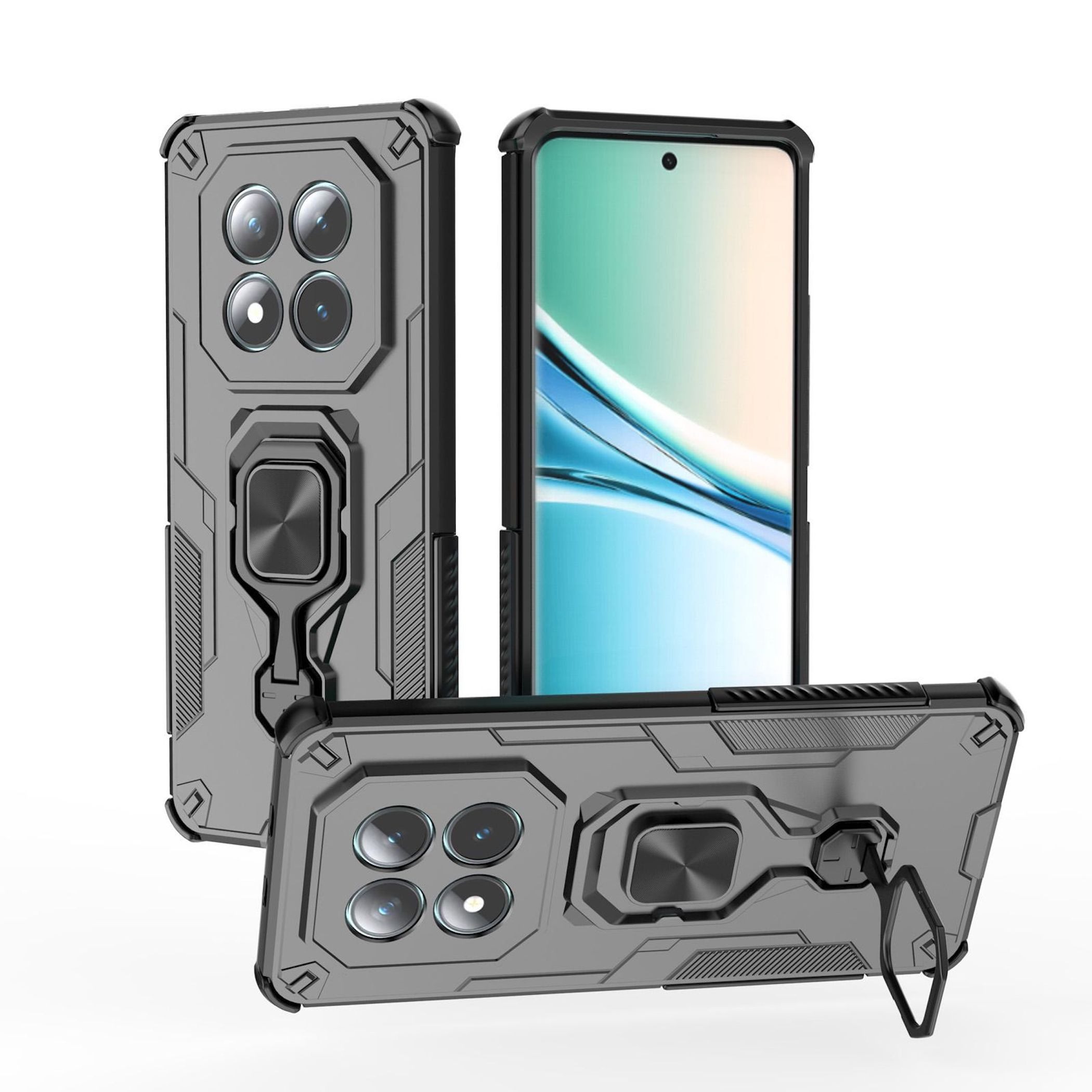 Wigento Handyhülle Für Xiaomi Redmi Note 15 5G Hybrid Stoßschutz Metallring Hülle Schwarz, Metall Kickstand, Ringhalterung