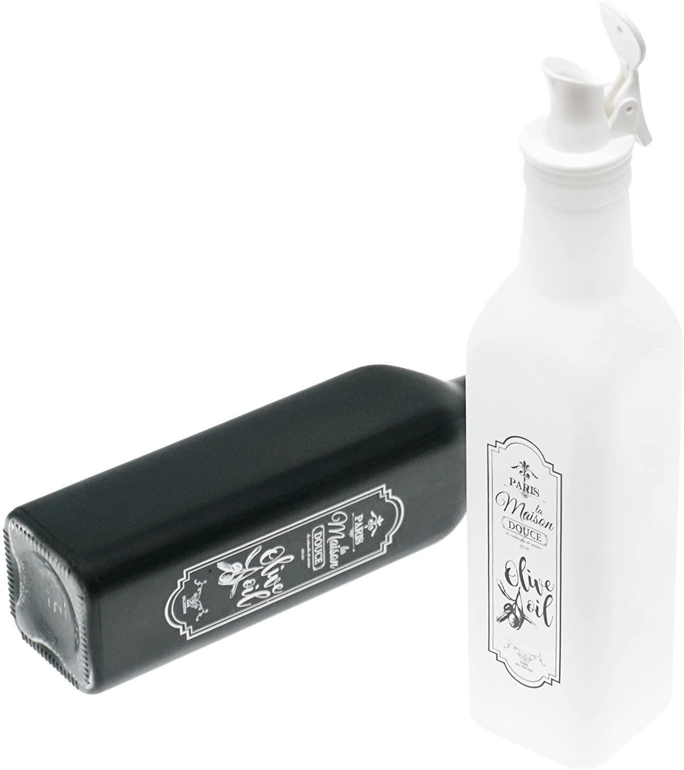 Lashuma Ölkaraffe Schwarz-Weiß, (Set, 2-tlg., 250 ml), Öl Flaschen Glas, Ölspender mit Halterung
