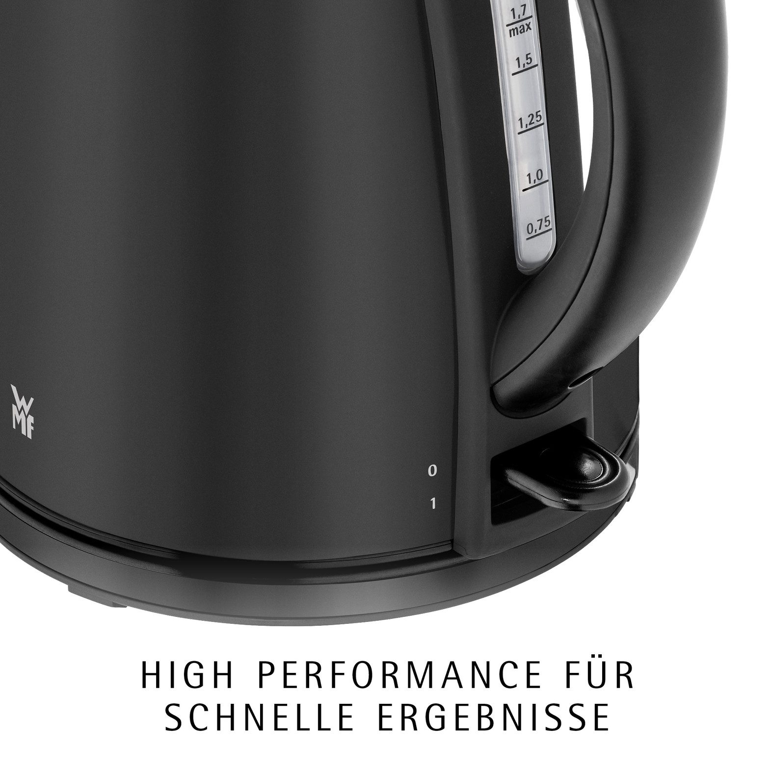 WMF Wasserkocher Stelio Deep Black, 1,7 l, 2400 W, Cromargan, beleuchtete Wasserstandsanzeige, 2400 Watt